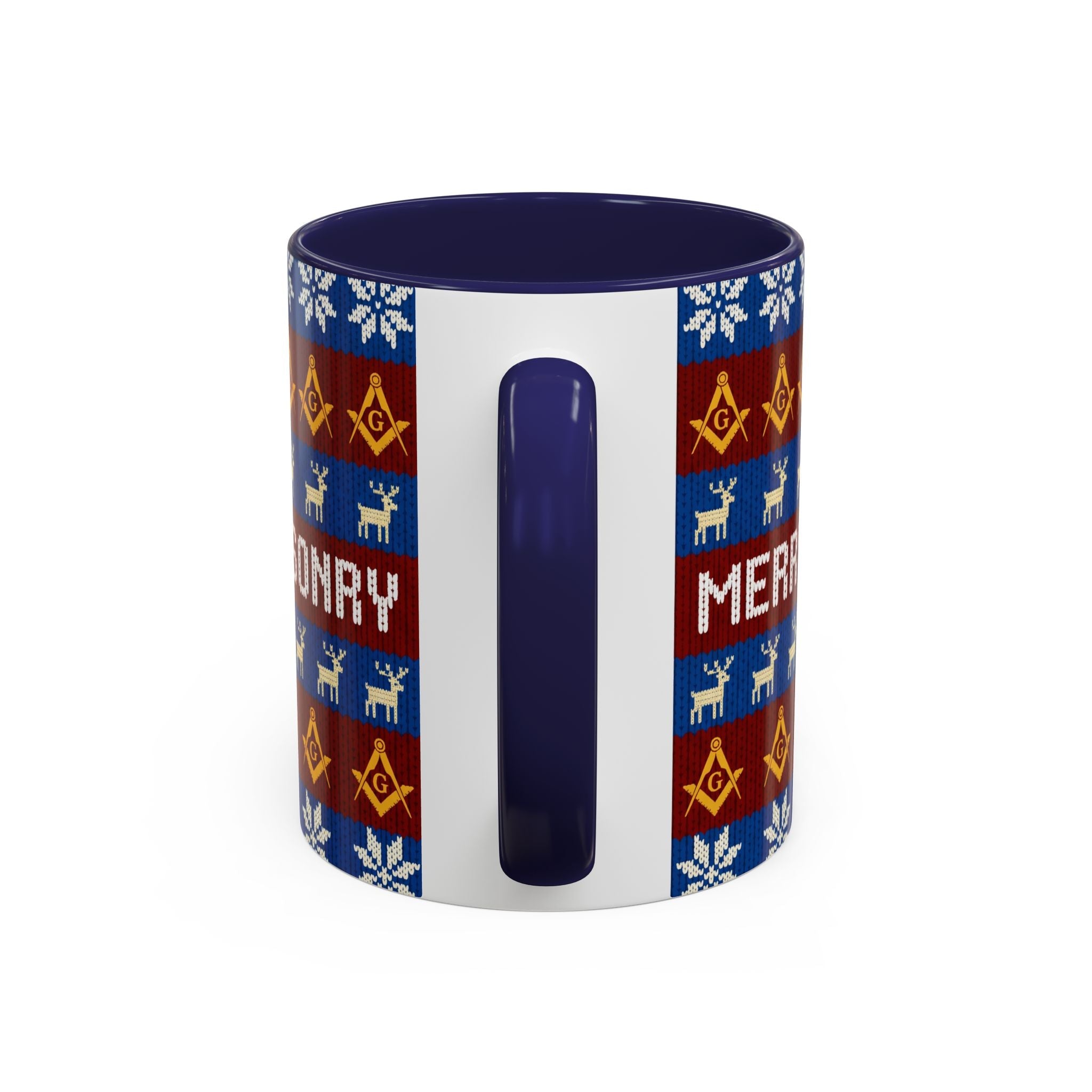 Masonry Merry Coffee Mug — Festive Freemason Holiday Ugly Sweater Design Printify