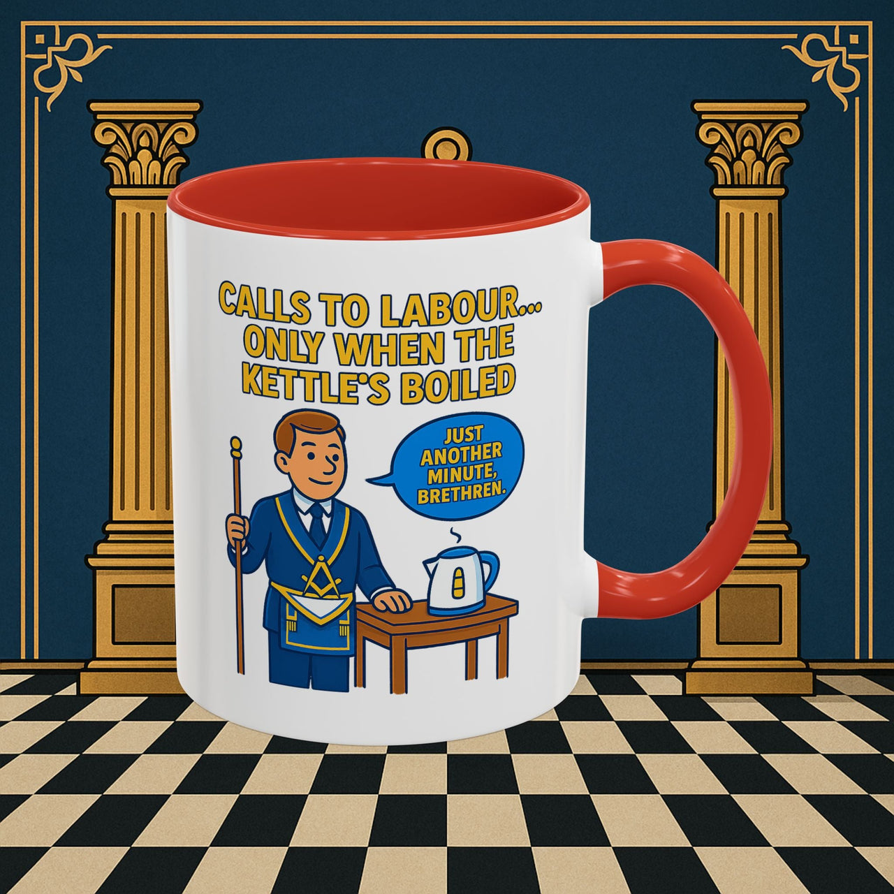 Masonic Mugs - Masonic Tea Break: Fraternal Humor in Comic Book Style, Junior Warden Printify
