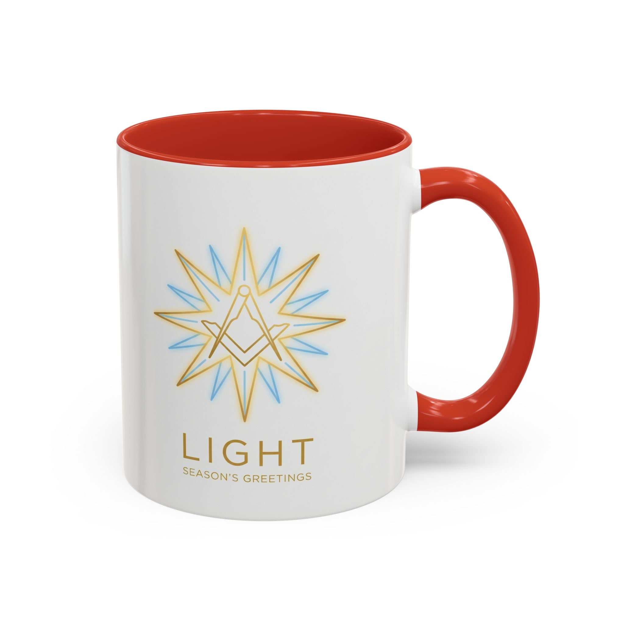 Light Season's Greetings Accent Coffee Mug — Holiday Star Emblem Masonic Mugs