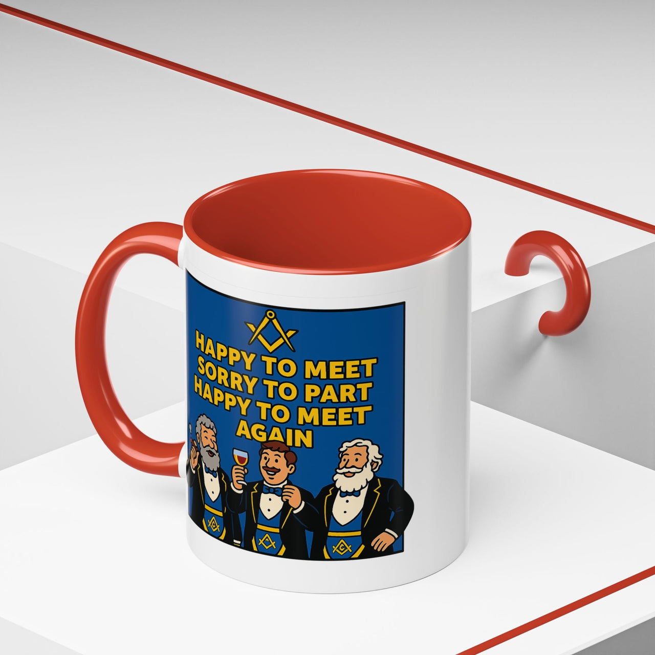 Masonic Mugs Ready to Go – Happy to Meet Again (Accent Coloured 11oz Mug) Printify
