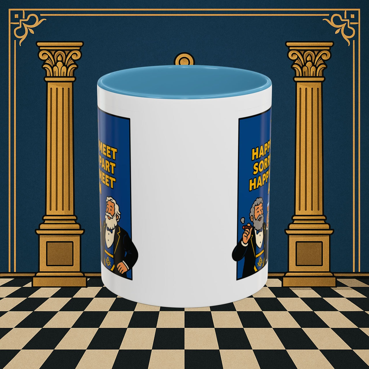 Masonic Mugs Ready to Go – Happy to Meet Again (Accent Coloured 11oz Mug) Printify