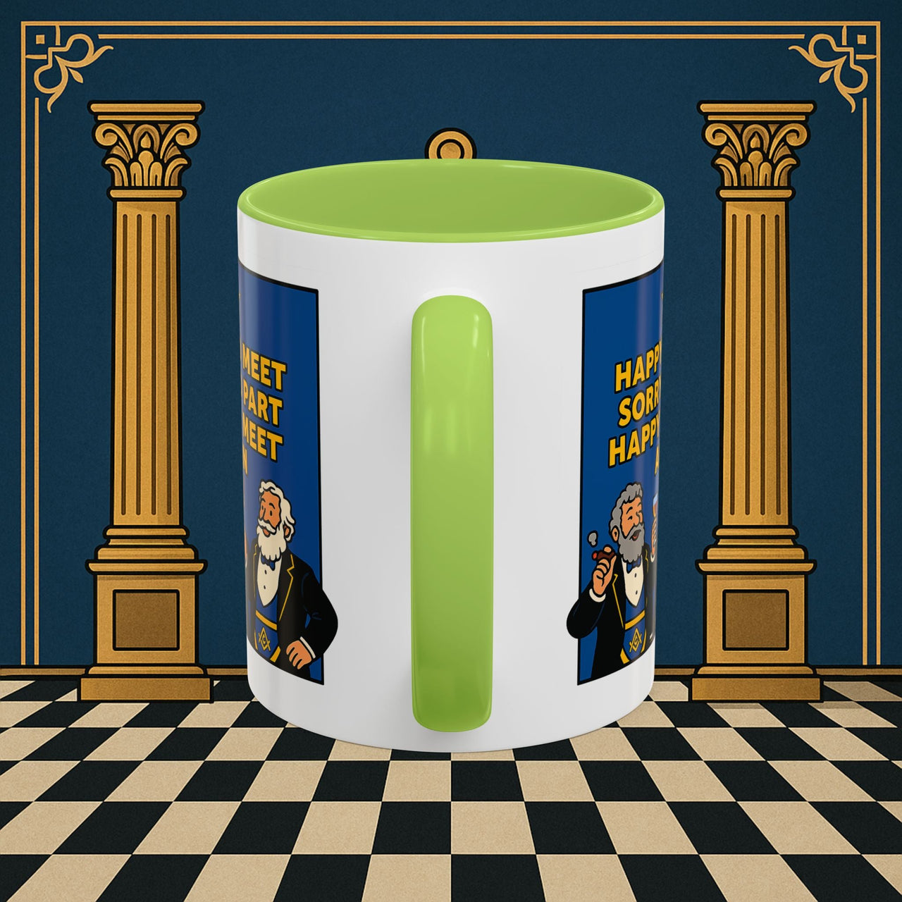 Masonic Mugs Ready to Go – Happy to Meet Again (Accent Coloured 11oz Mug) Printify
