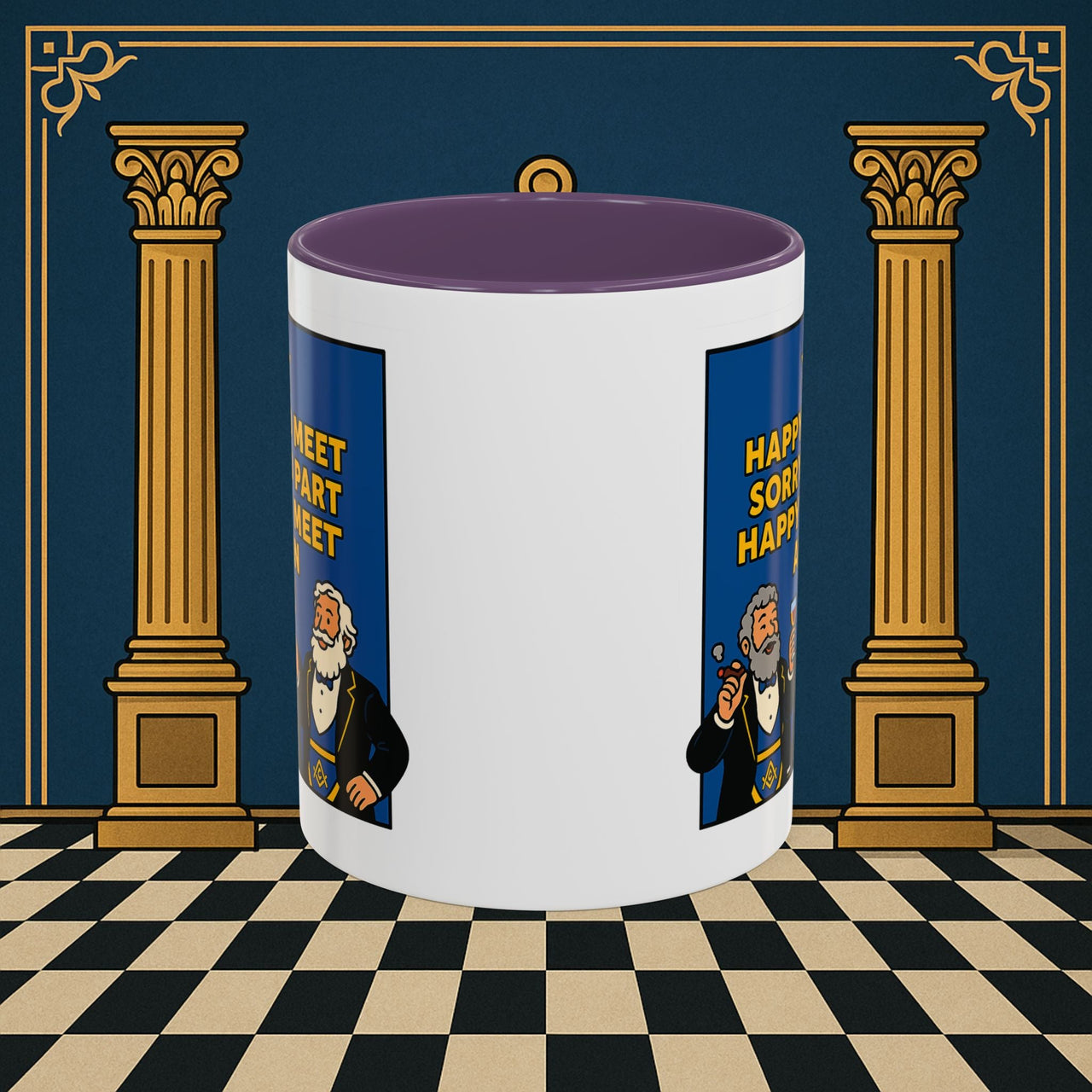 Masonic Mugs Ready to Go – Happy to Meet Again (Accent Coloured 11oz Mug) Printify