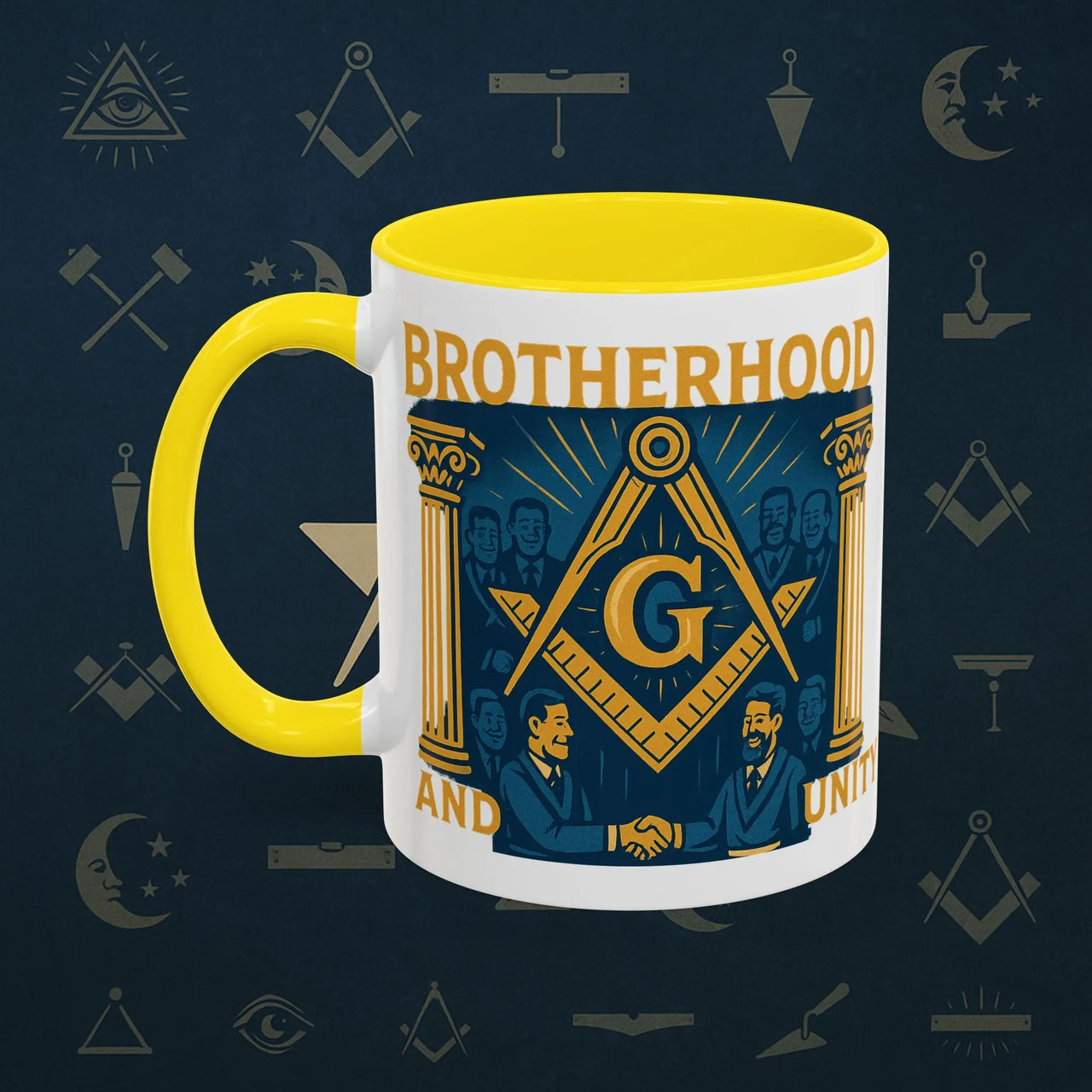 Masonic Mugs Ready to Go – Brotherhood and Unity (Accent Coloured 11oz Mug) Printify