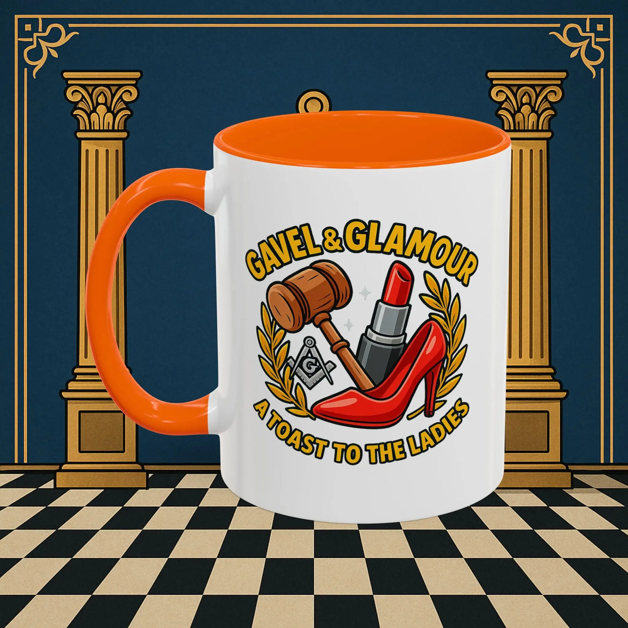 Masonic Mugs – Gavel & Glamour: A Toast to the Ladies (Accent Coloured 11oz Mug) Printify