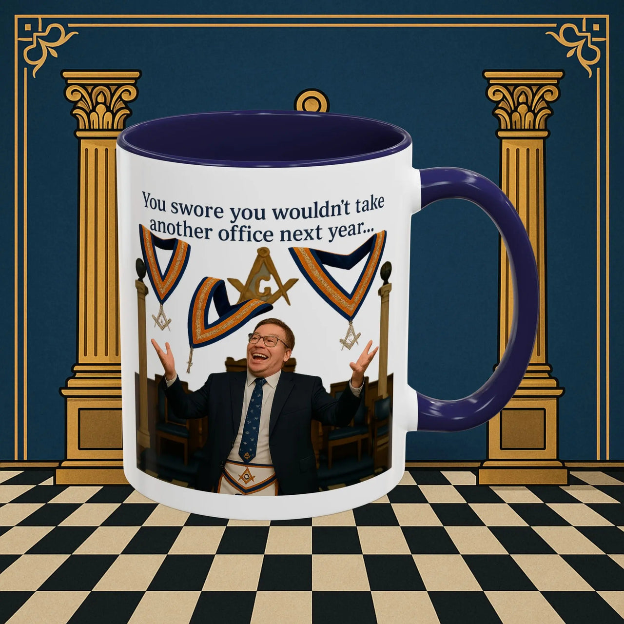 Masonic Mugs Ready to Go – Another Office? Go On Then… (Accent Coloured 11oz Mug) Printify