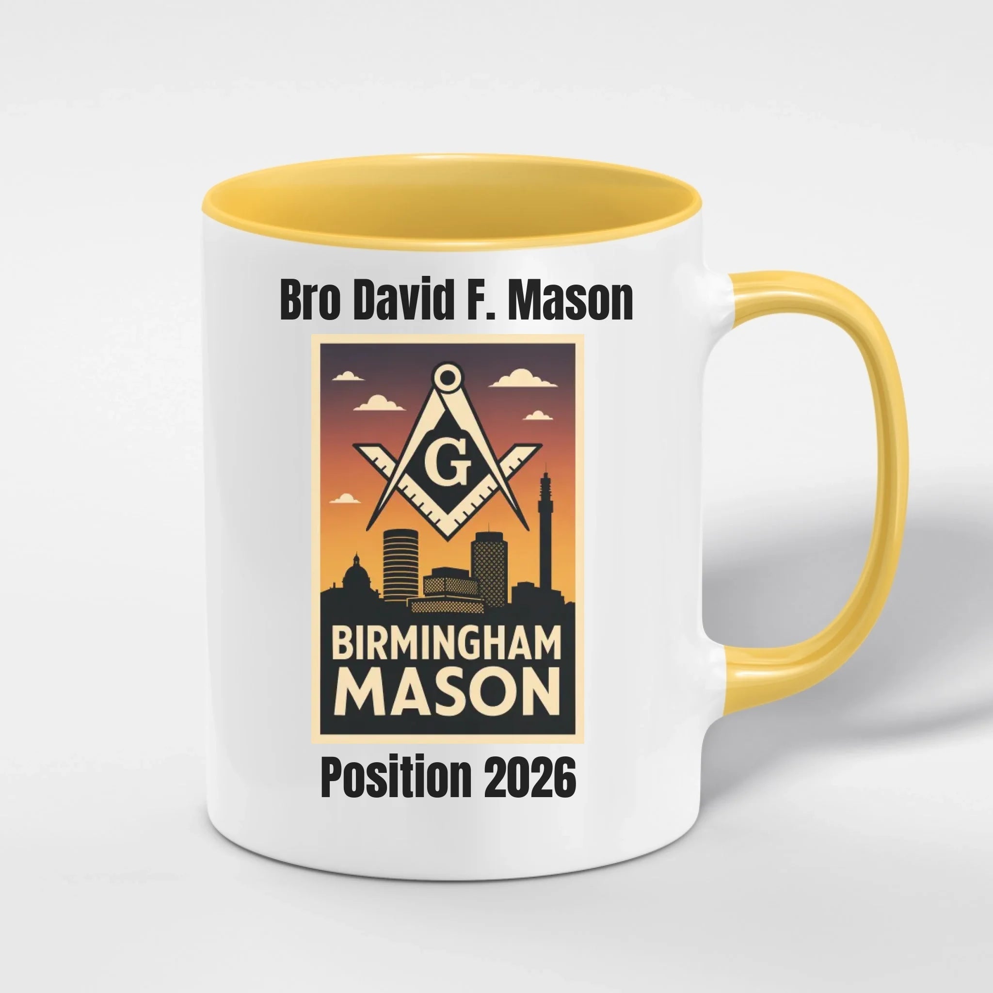 Personalised 11oz Accent Colour Craft Lodge Towns and Cities Freemason Mug – Rank, Lodge Masonic Gift Store