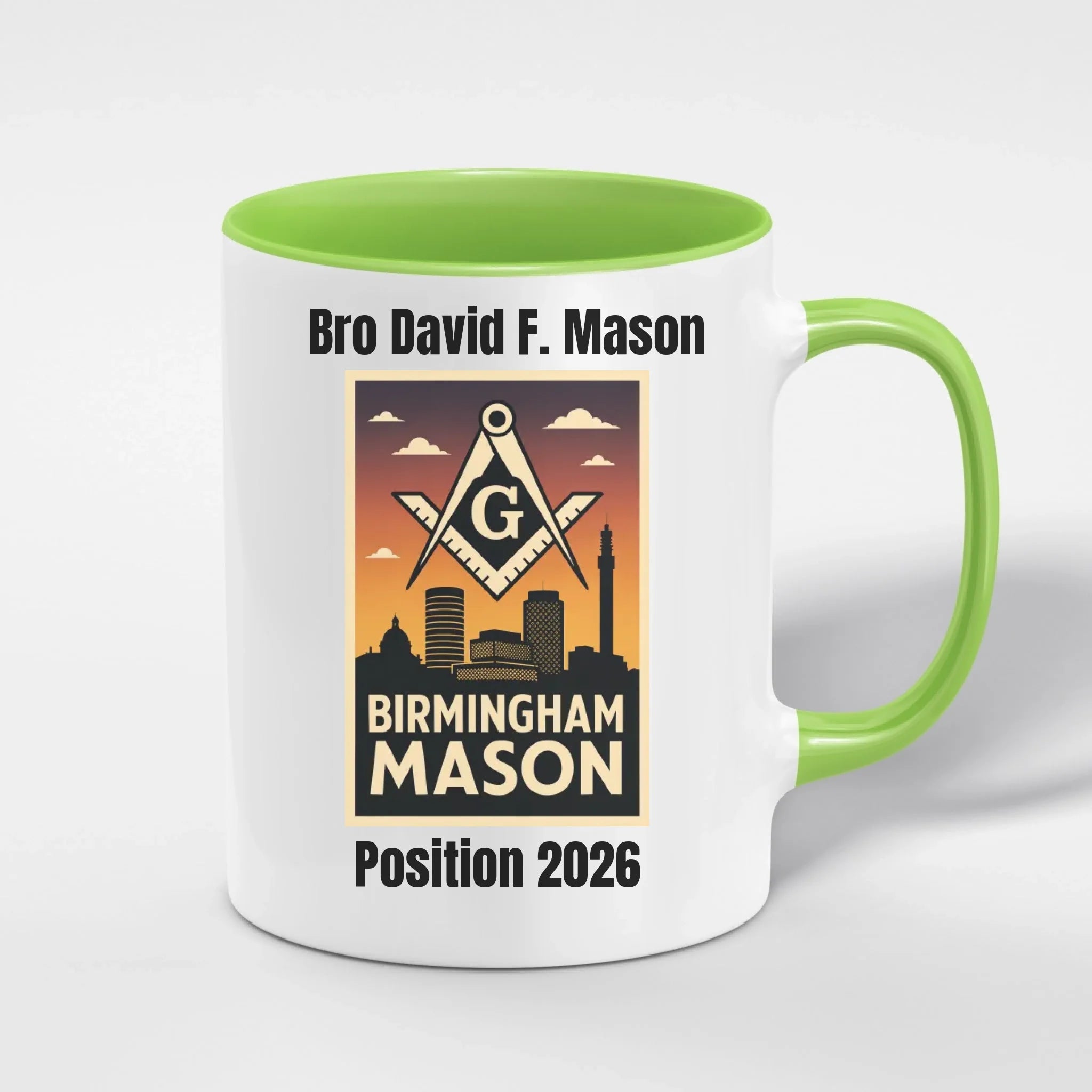 Personalised 11oz Accent Colour Craft Lodge Towns and Cities Freemason Mug – Rank, Lodge Masonic Gift Store