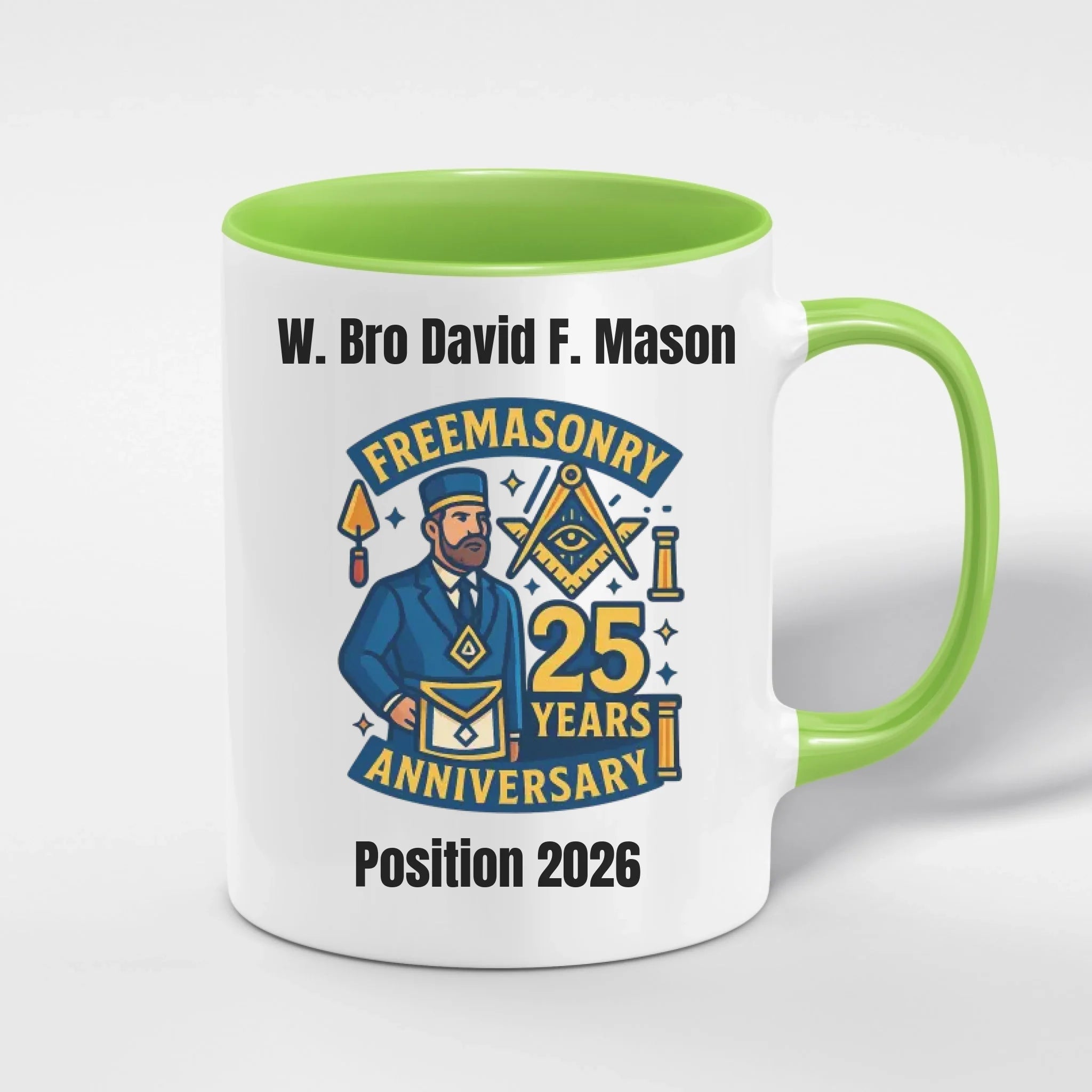 Personalised 11oz Accent Colour Craft Lodge Anniversary Freemason Mug – Rank, Lodge Masonic Gift Store