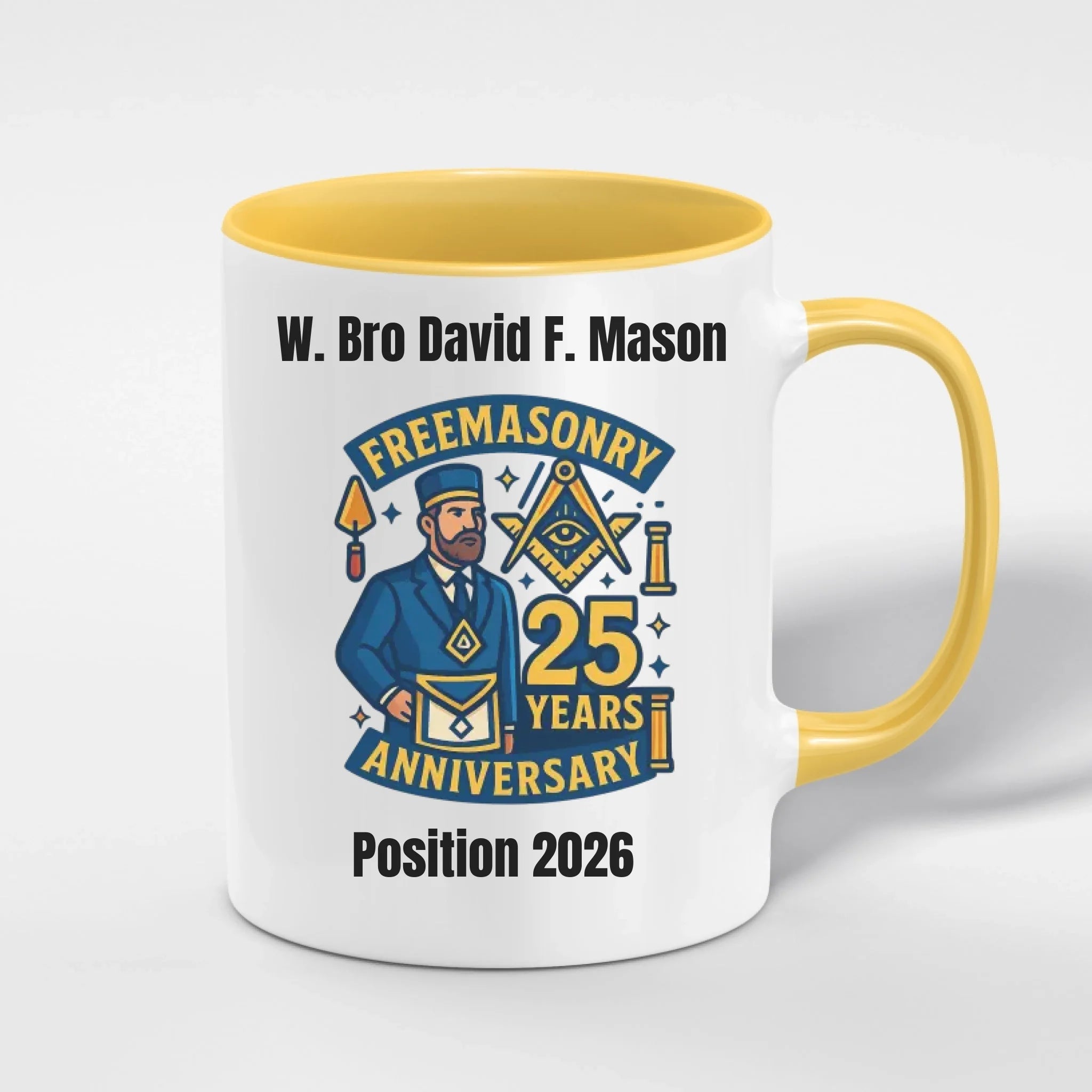 Personalised 11oz Accent Colour Craft Lodge Anniversary Freemason Mug – Rank, Lodge Masonic Gift Store
