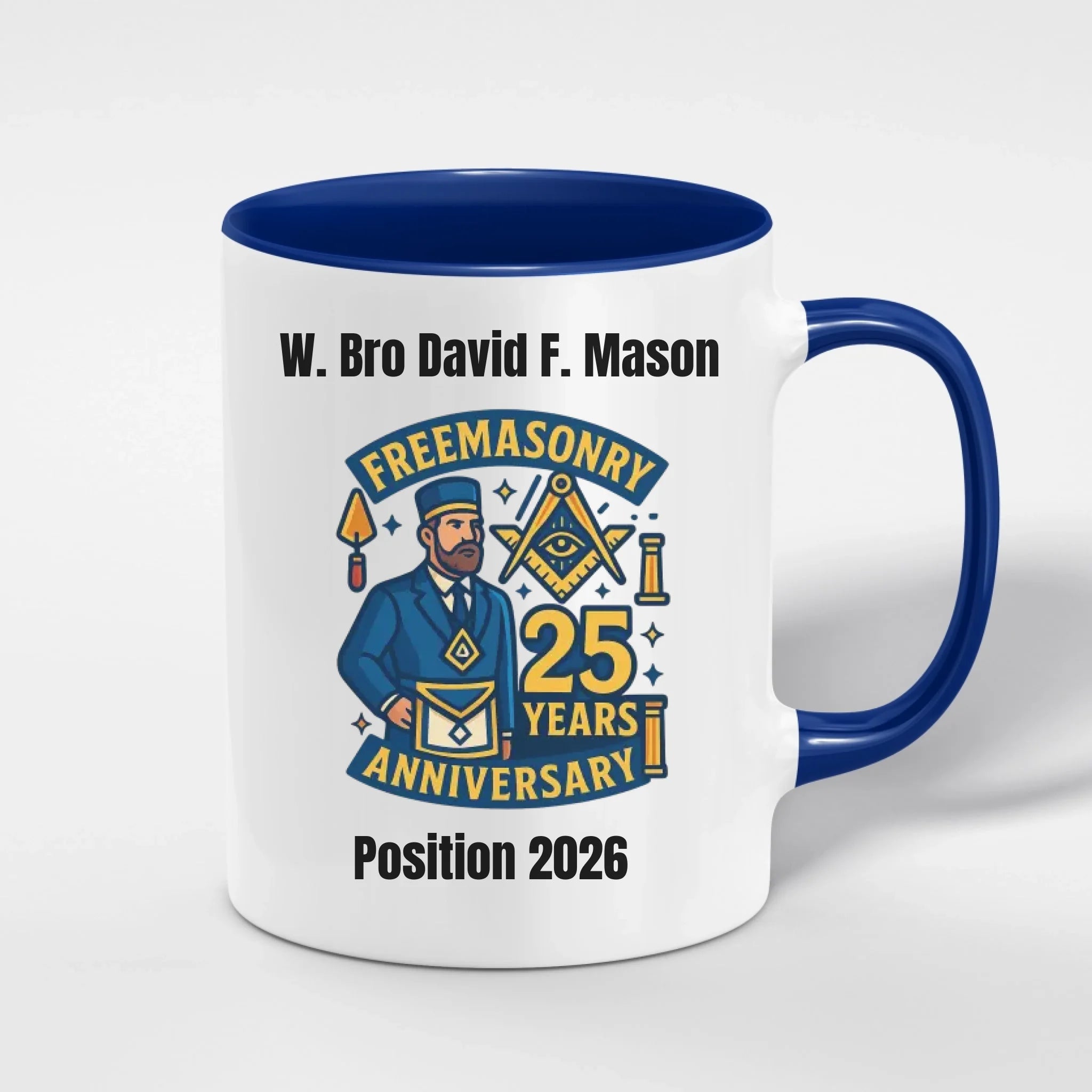 Personalised 11oz Accent Colour Craft Lodge Anniversary Freemason Mug – Rank, Lodge Masonic Gift Store