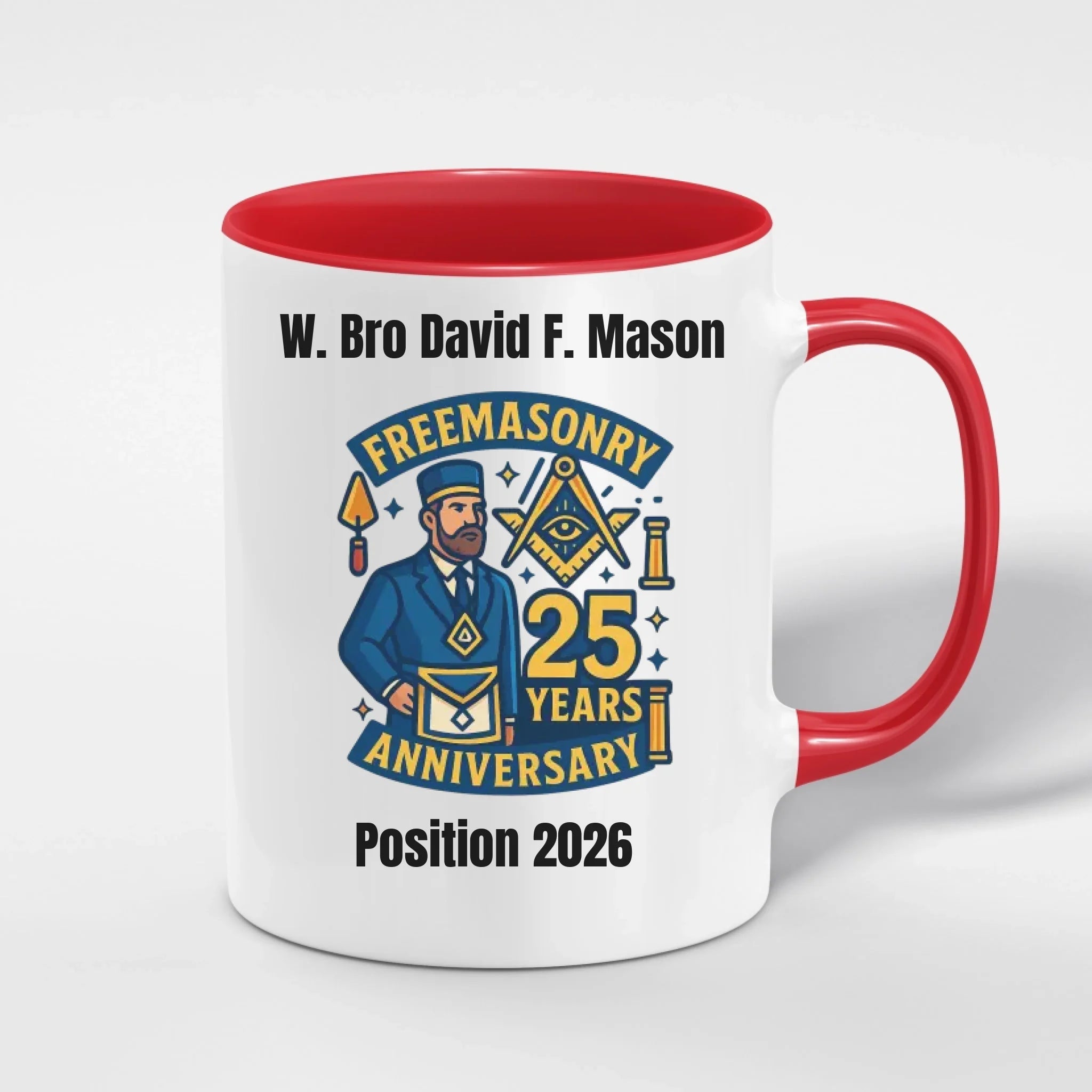 Personalised 11oz Accent Colour Craft Lodge Anniversary Freemason Mug – Rank, Lodge Masonic Gift Store