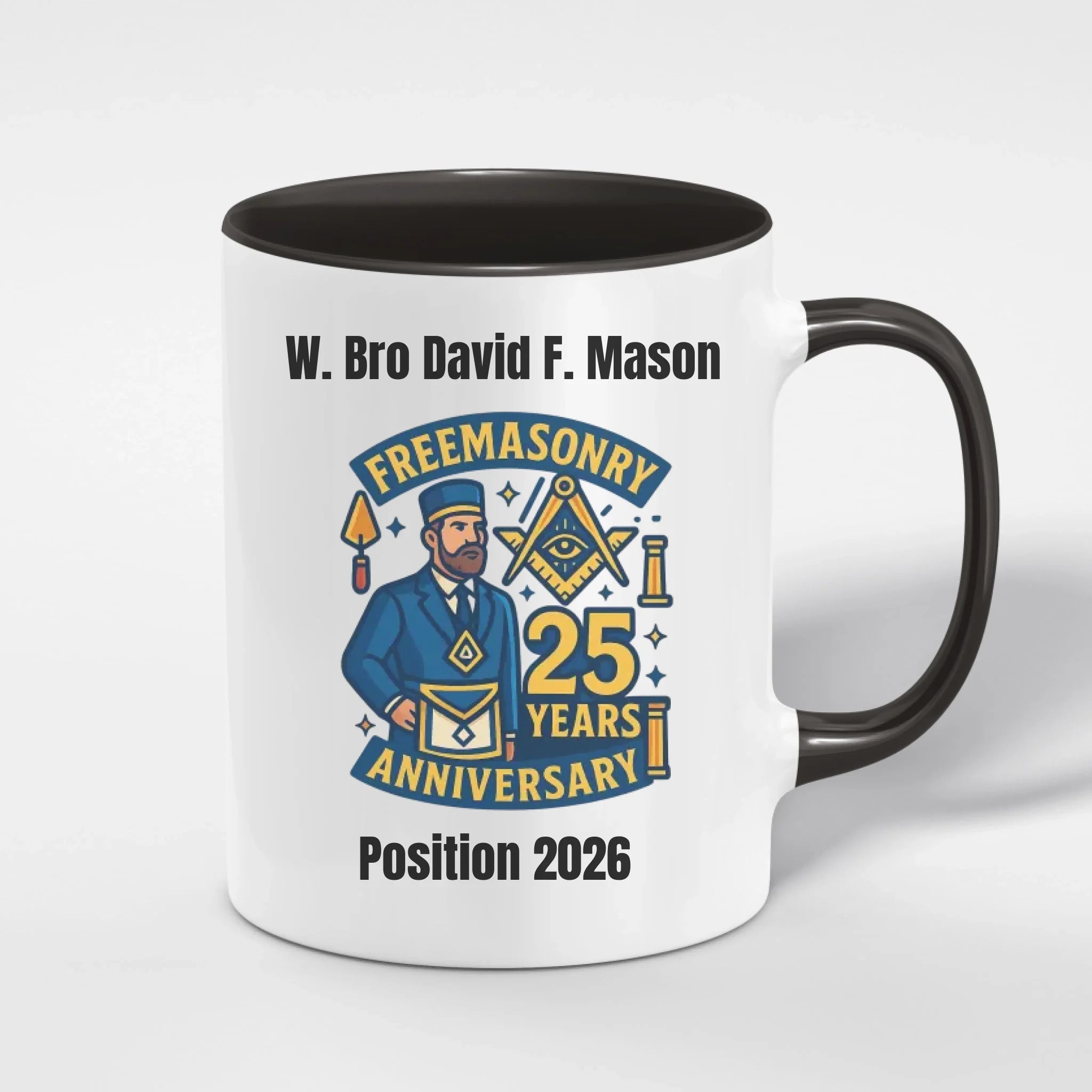 Personalised 11oz Accent Colour Craft Lodge Anniversary Freemason Mug – Rank, Lodge Masonic Gift Store