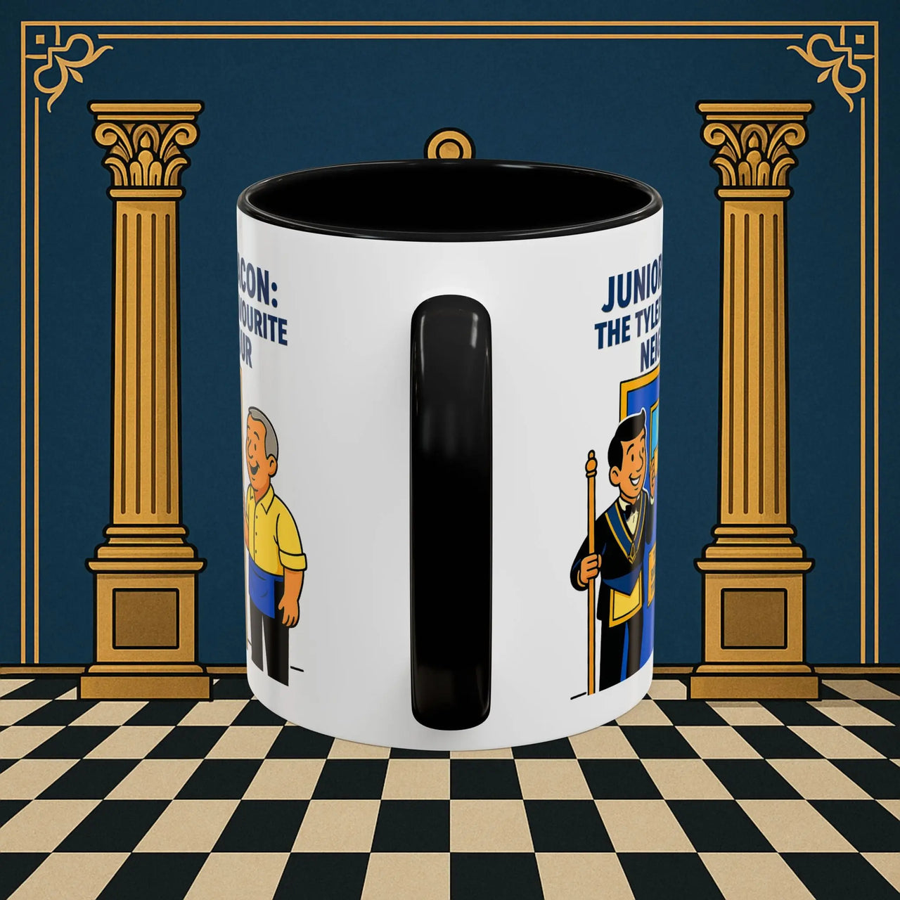 Masonic Mugs - Junior Deacon: Tea Break Truce, Masonic Brotherhood Cartoon, Junior Deacon Printify