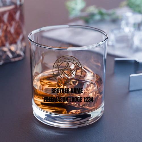 Freemason Personalised Mark Masonry 10oz Rocks Glass Masonic Gift Store
