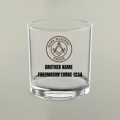 Freemason Personalised Mark Masonry 10oz Rocks Glass Masonic Gift Store