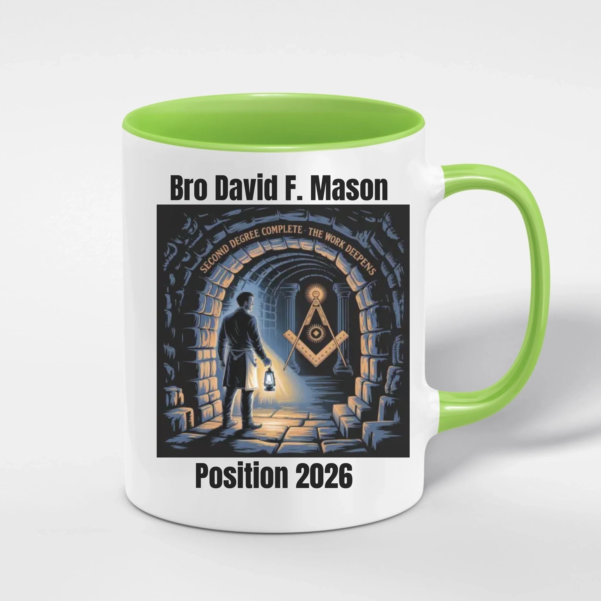 Personalised 11oz Accent Colour Craft Lodge Fellowcraft Second Degree Freemason Mug – Rank, Lodge Masonic Gift Store
