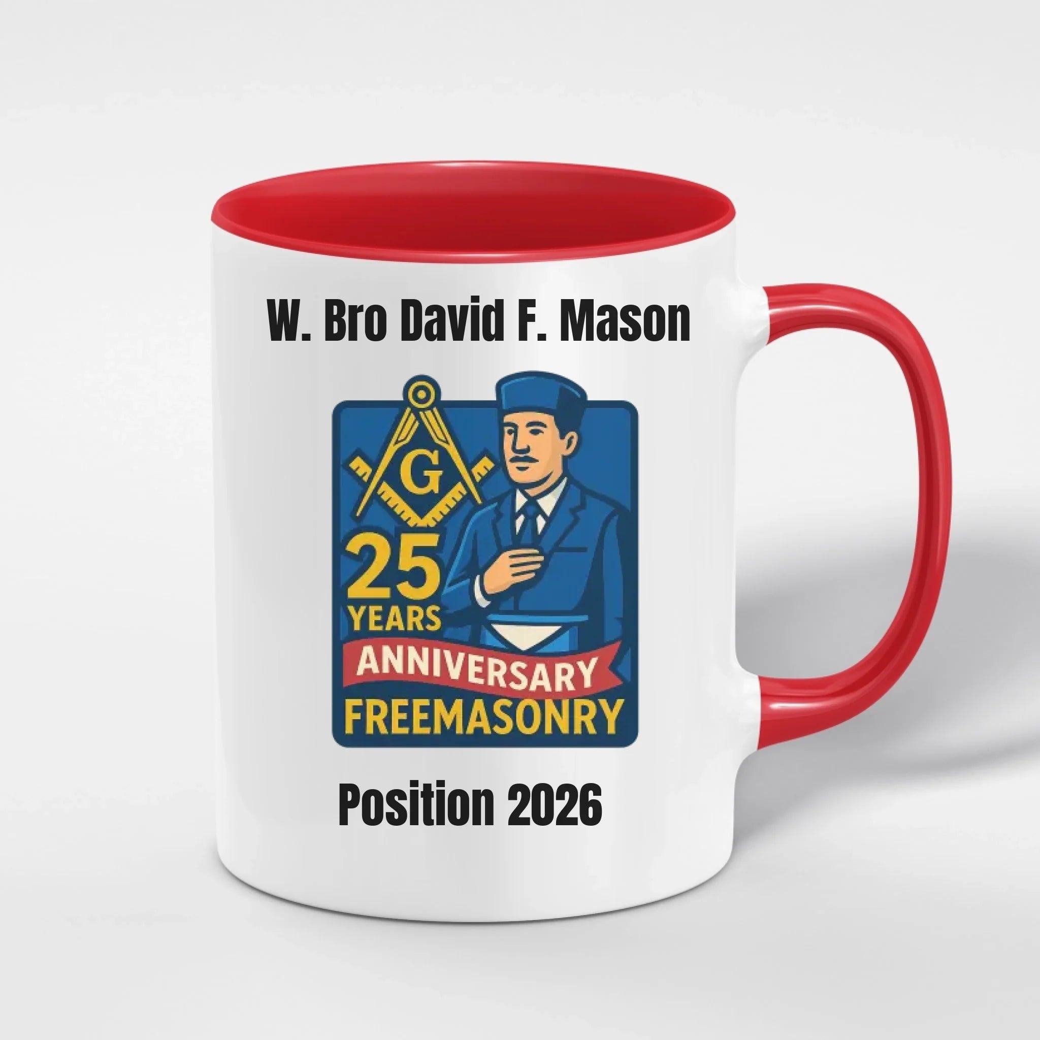 Personalised 11oz Accent Colour Craft Individual Anniversary Freemason Mug – Rank, Lodge Masonic Gift Store