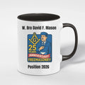 Personalised 11oz Accent Colour Craft Individual Anniversary Freemason Mug – Rank, Lodge Masonic Gift Store