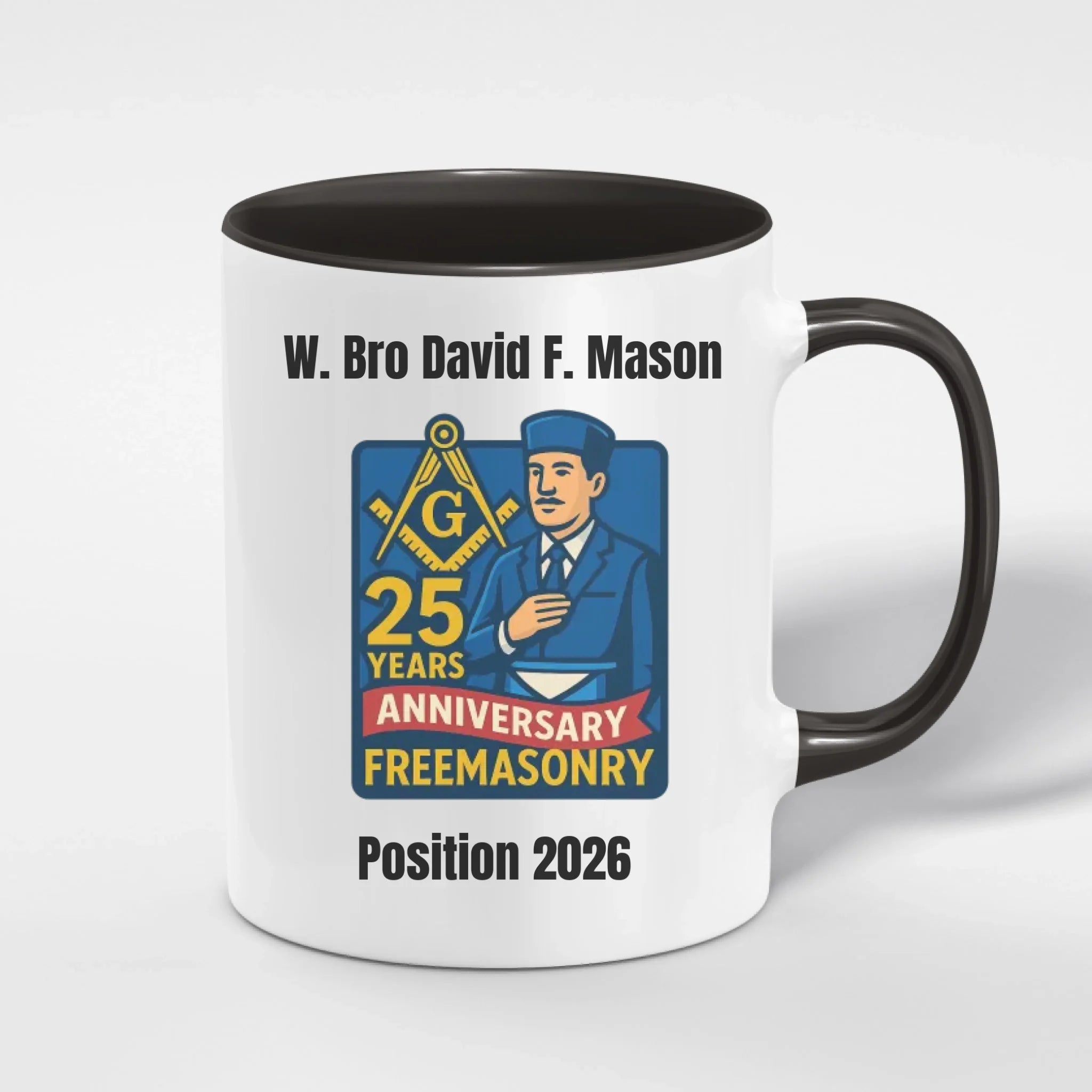Personalised 11oz Accent Colour Craft Individual Anniversary Freemason Mug – Rank, Lodge Masonic Gift Store