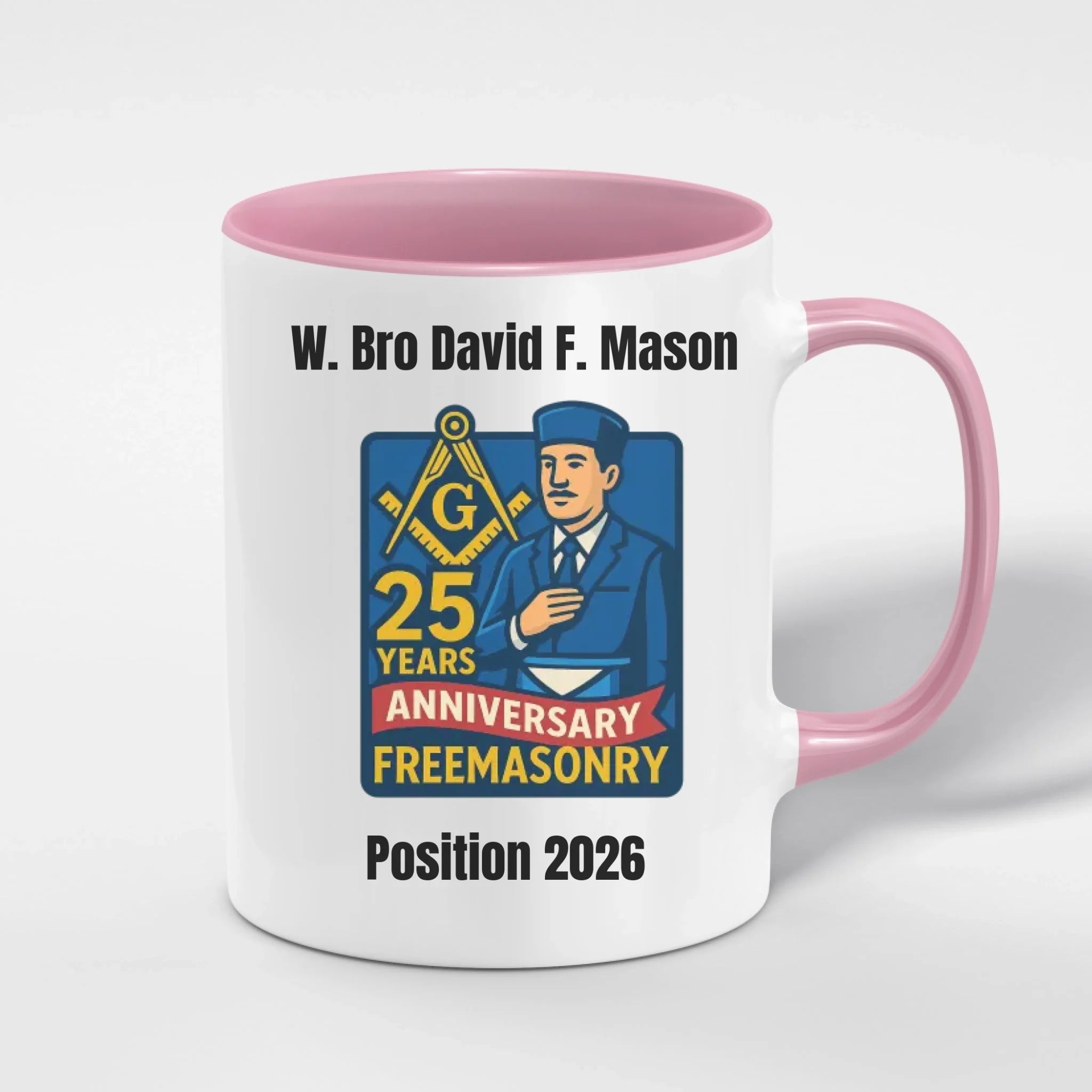 Personalised 11oz Accent Colour Craft Individual Anniversary Freemason Mug – Rank, Lodge Masonic Gift Store