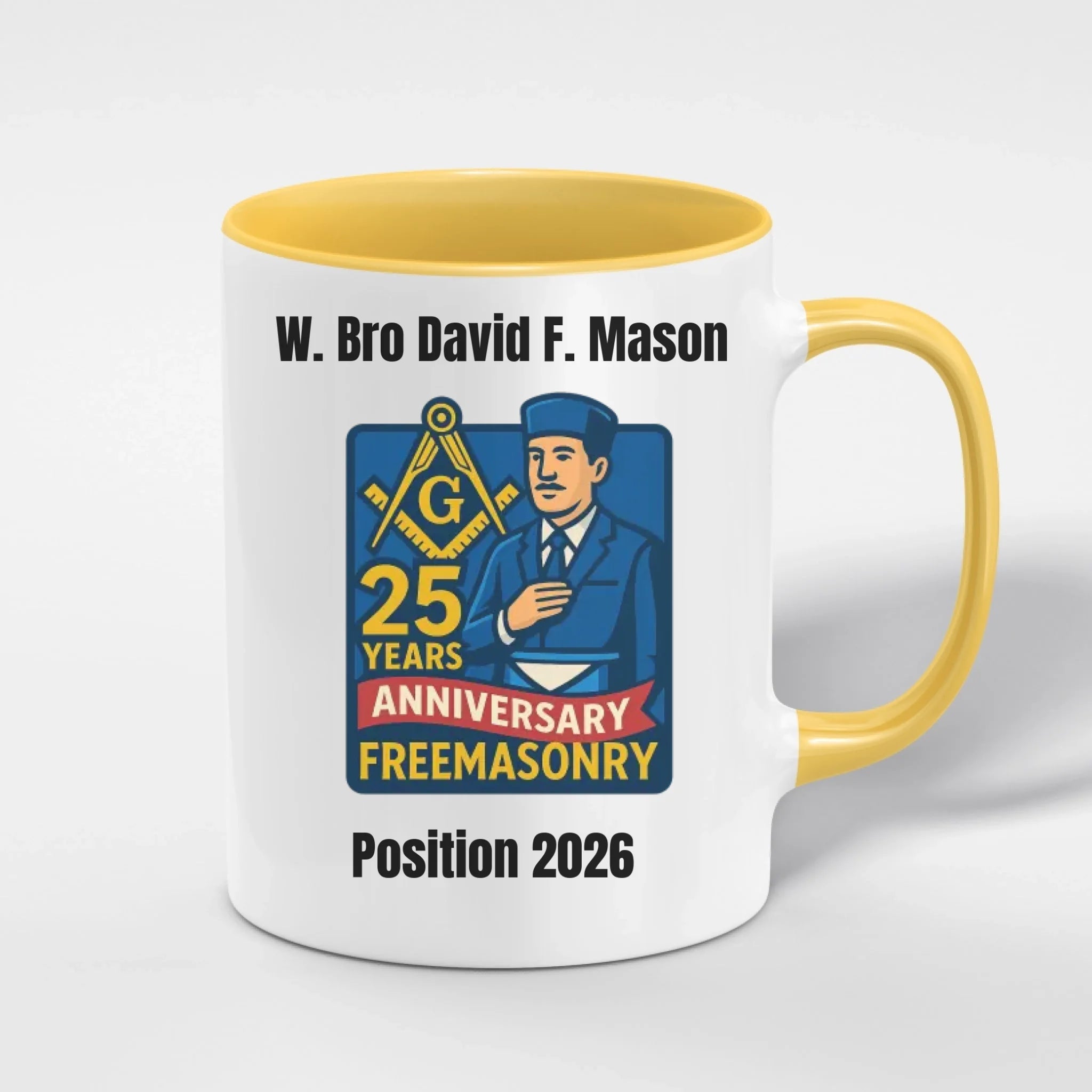 Personalised 11oz Accent Colour Craft Individual Anniversary Freemason Mug – Rank, Lodge Masonic Gift Store