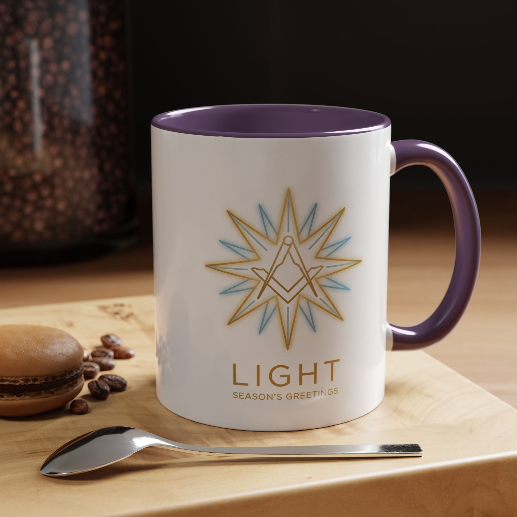 Light Season's Greetings Accent Coffee Mug — Holiday Star Emblem Masonic Mugs
