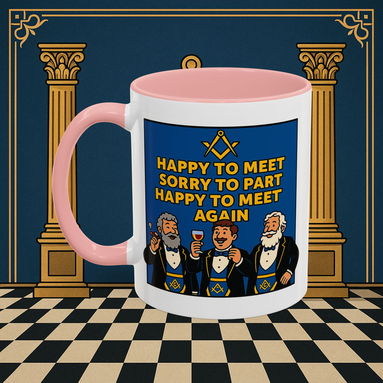 Masonic Mugs Ready to Go – Happy to Meet Again (Accent Coloured 11oz Mug) Printify