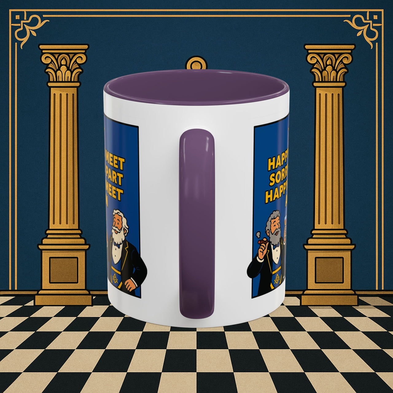 Masonic Mugs Ready to Go – Happy to Meet Again (Accent Coloured 11oz Mug) Printify