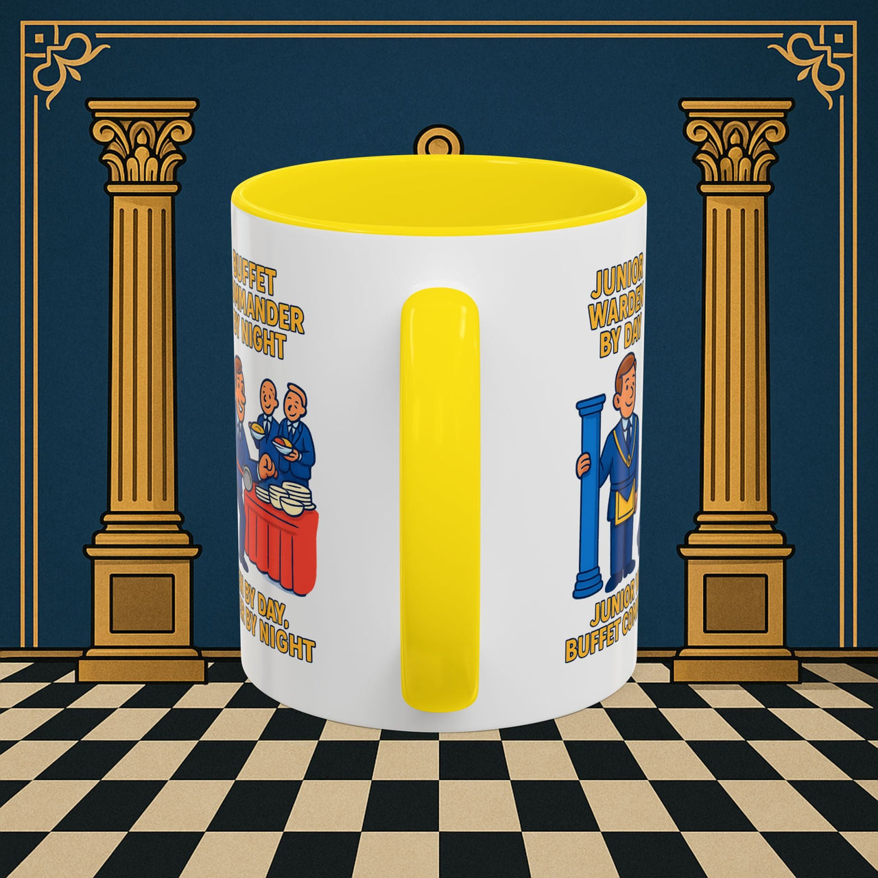 Masonic Mugs - Day/Night Professional: Dual Persona Comic Illustration, Junior Warden Printify