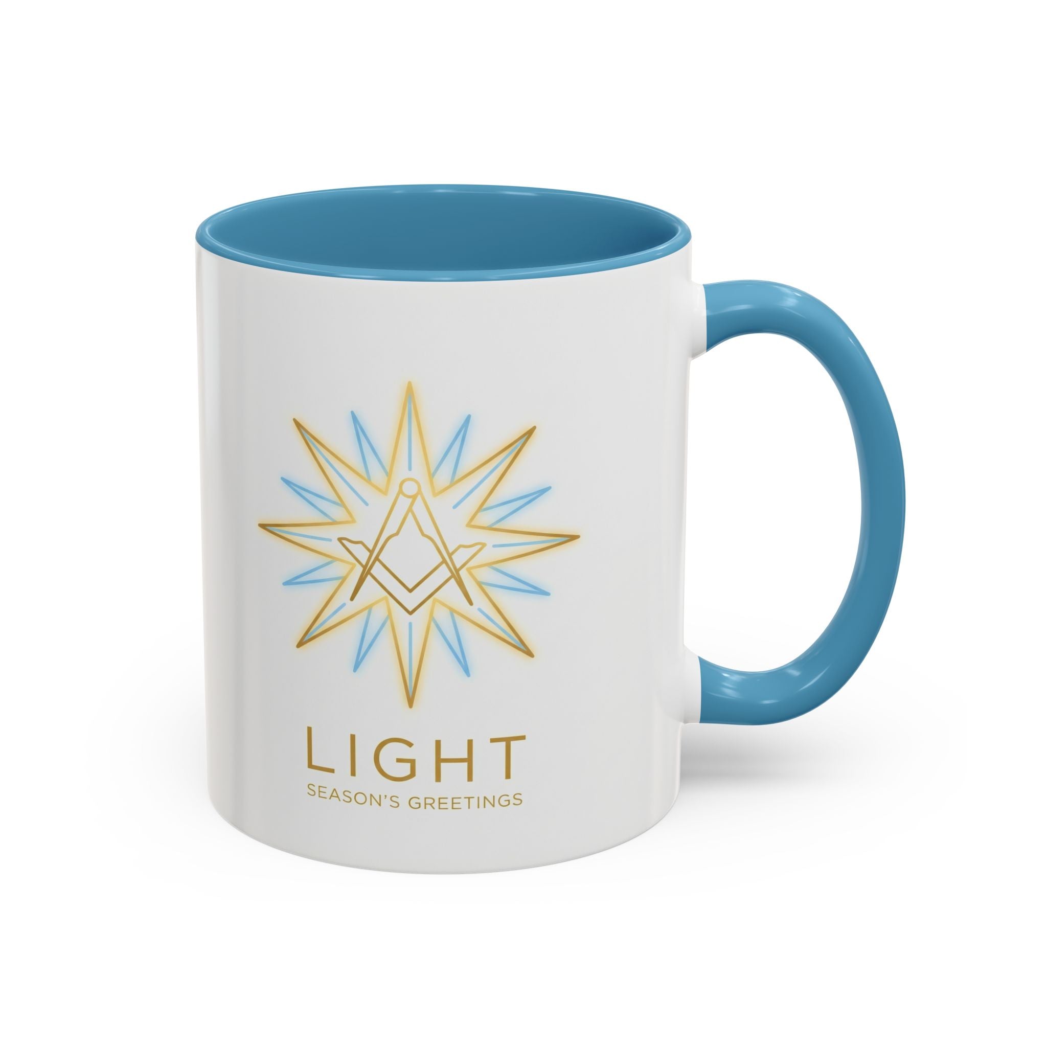 Light Season's Greetings Accent Coffee Mug — Holiday Star Emblem Masonic Mugs