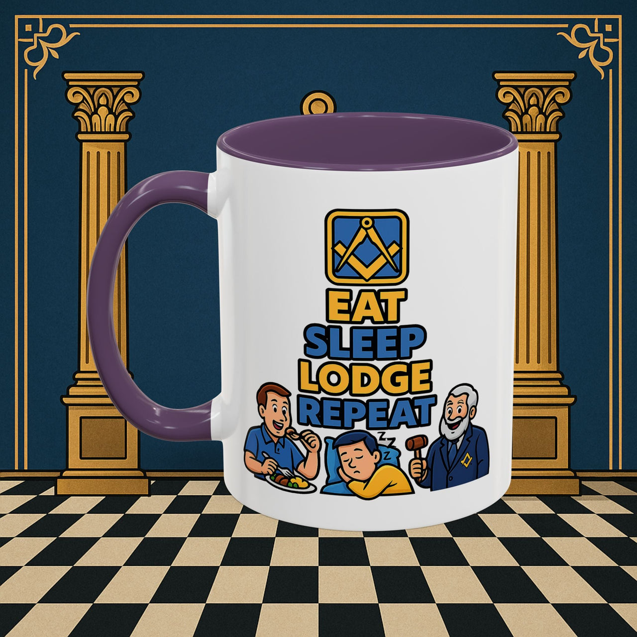 Masonic Mugs Ready to Go – Eat Sleep Lodge Repeat (Accent Coloured 11oz Mug) Printify