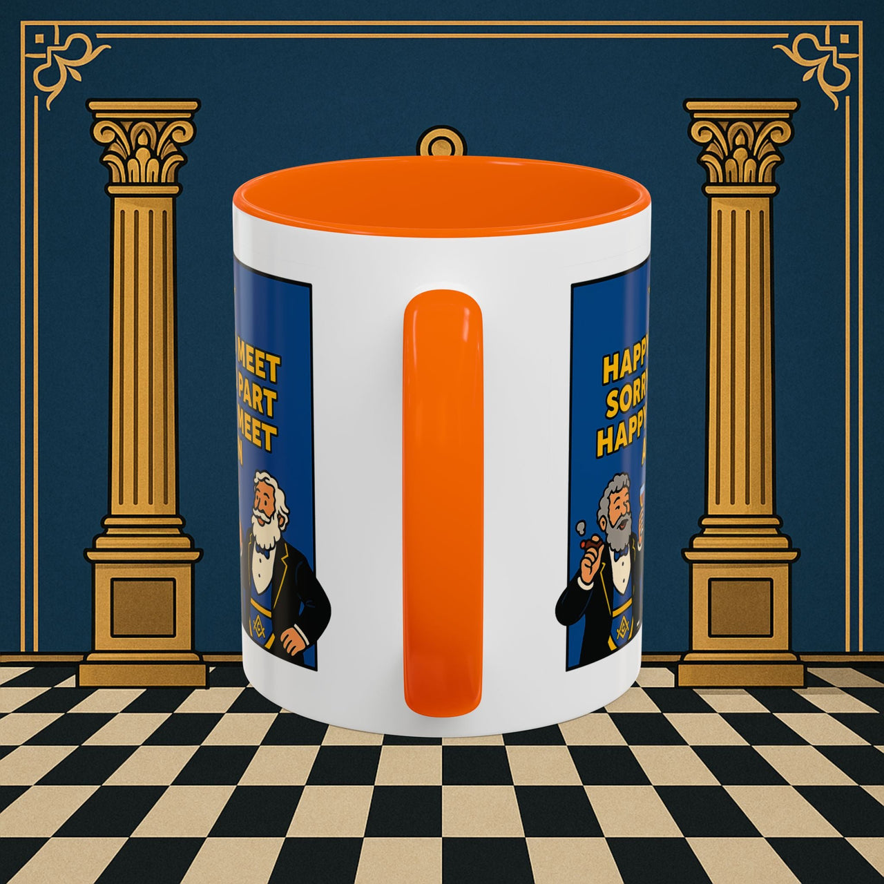 Masonic Mugs Ready to Go – Happy to Meet Again (Accent Coloured 11oz Mug) Printify
