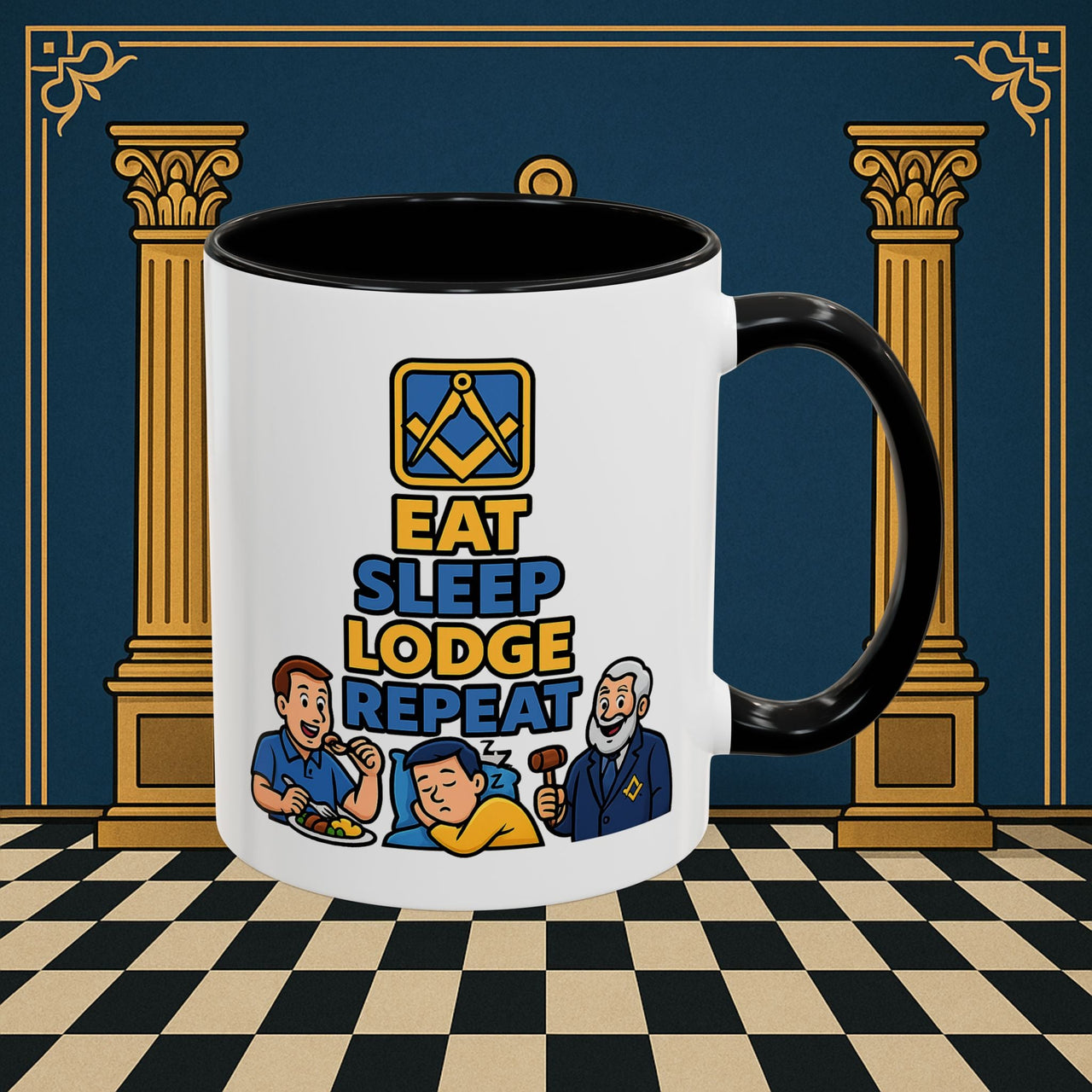 Masonic Mugs Ready to Go – Eat Sleep Lodge Repeat (Accent Coloured 11oz Mug) Printify