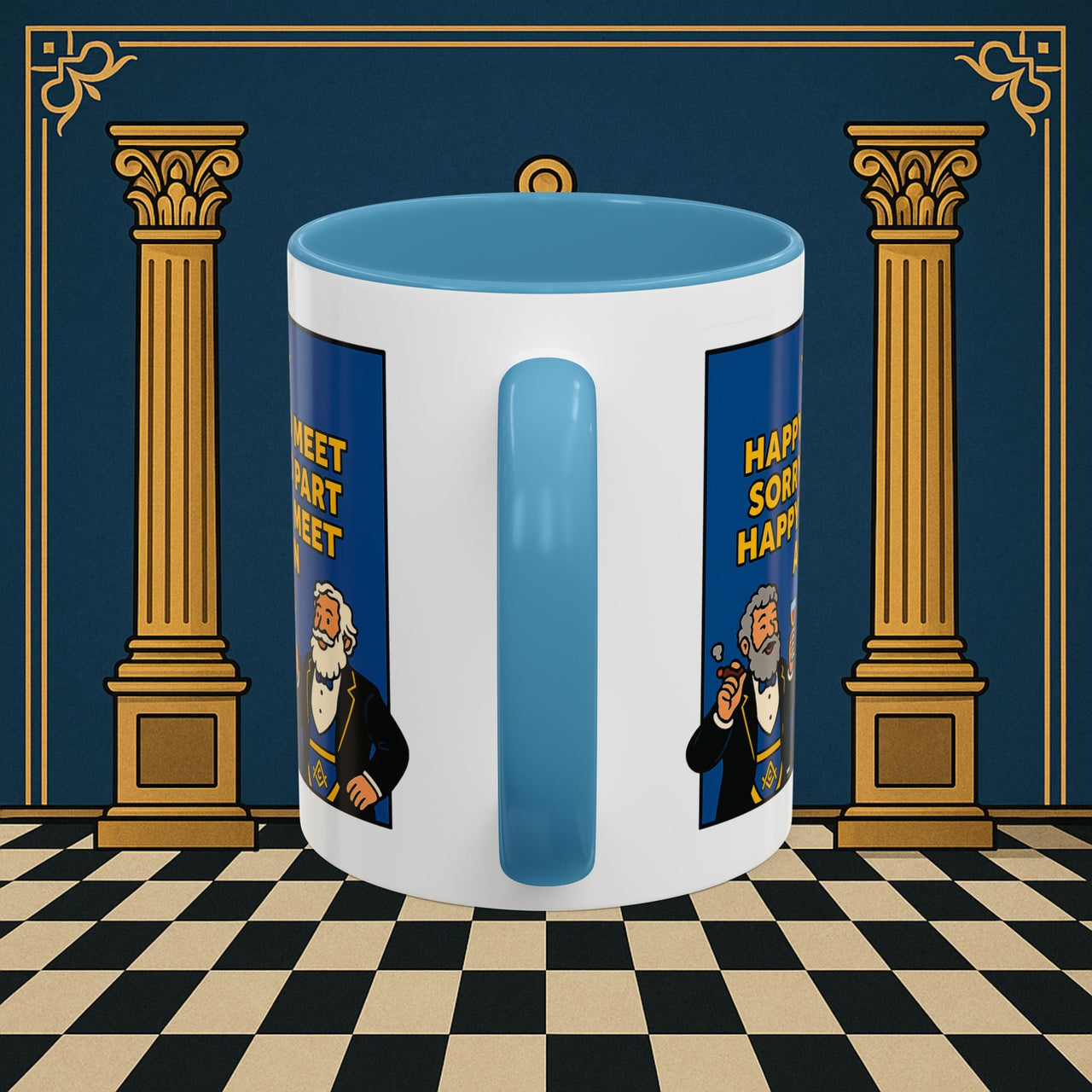 Masonic Mugs Ready to Go – Happy to Meet Again (Accent Coloured 11oz Mug) Printify