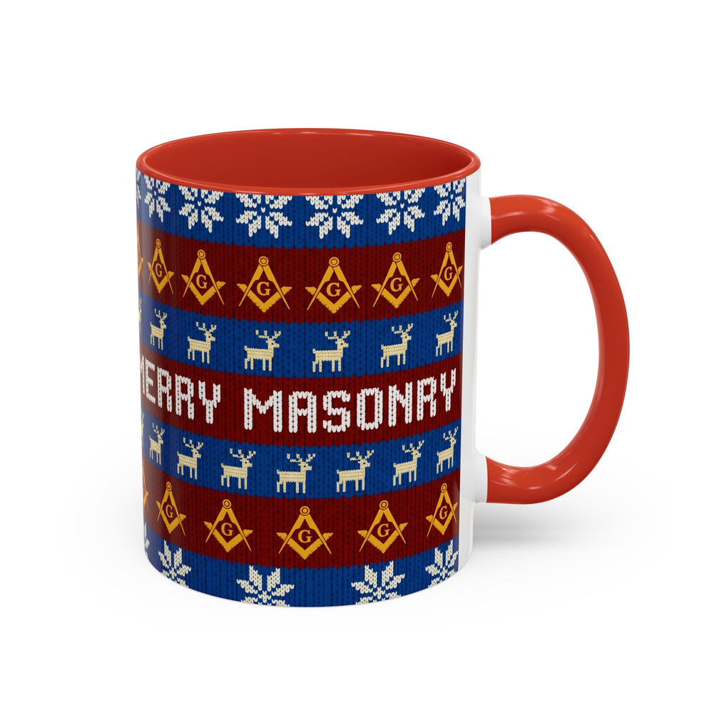 Masonry Merry Coffee Mug — Festive Freemason Holiday Ugly Sweater Design Printify
