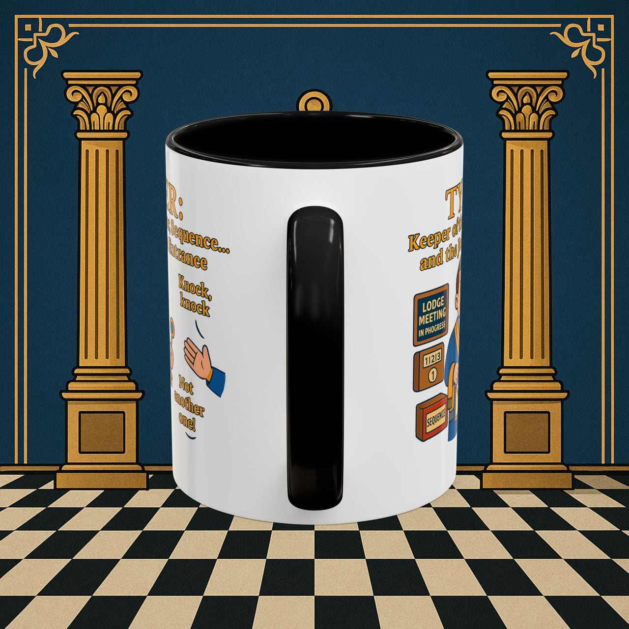 Masonic Mugs - Tyler's Doorway Dilemma - Tyler Printify