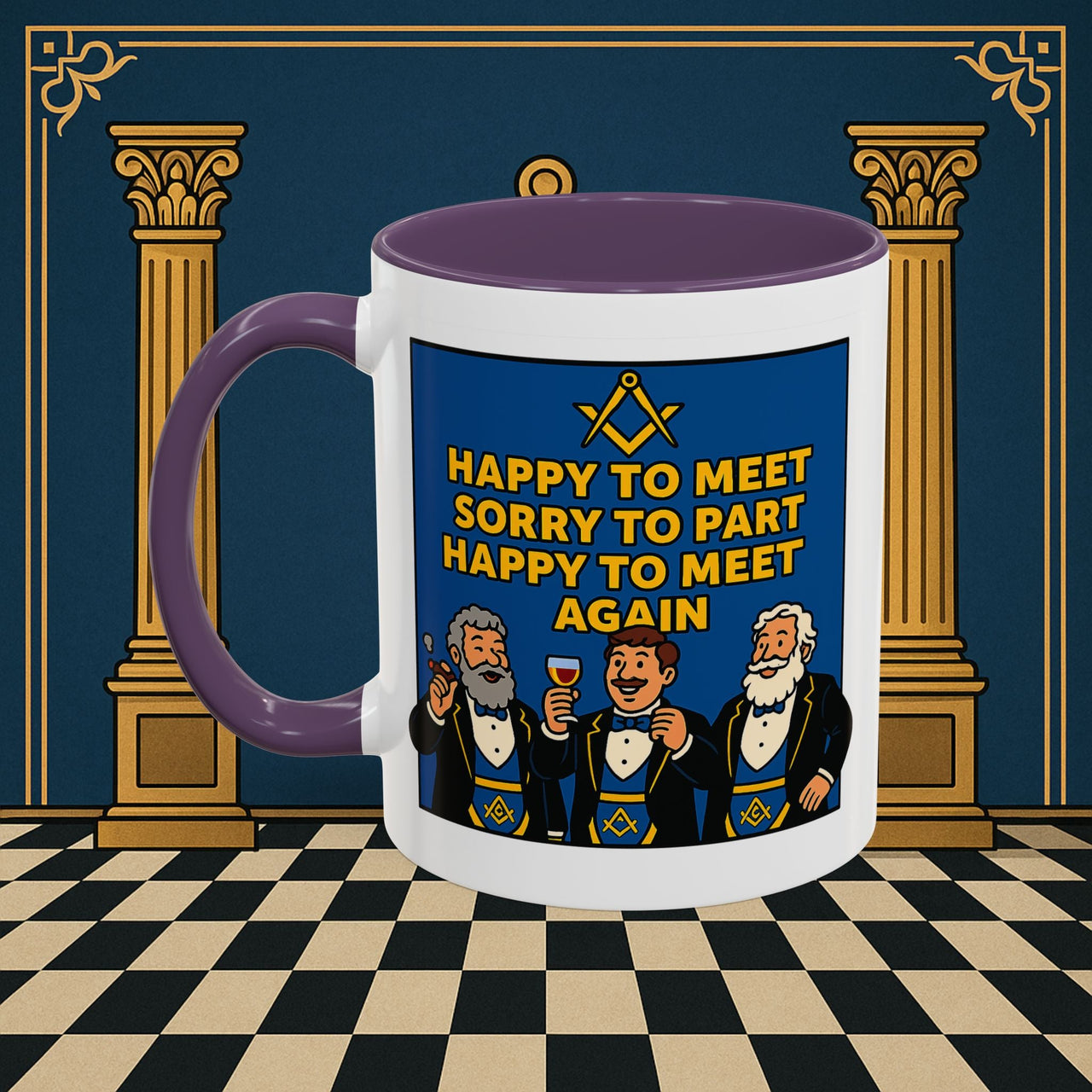 Masonic Mugs Ready to Go – Happy to Meet Again (Accent Coloured 11oz Mug) Printify