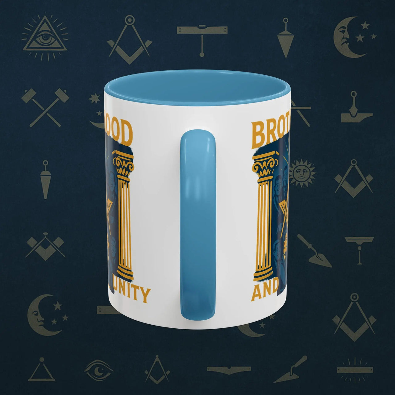Masonic Mugs Ready to Go – Brotherhood and Unity (Accent Coloured 11oz Mug) Printify