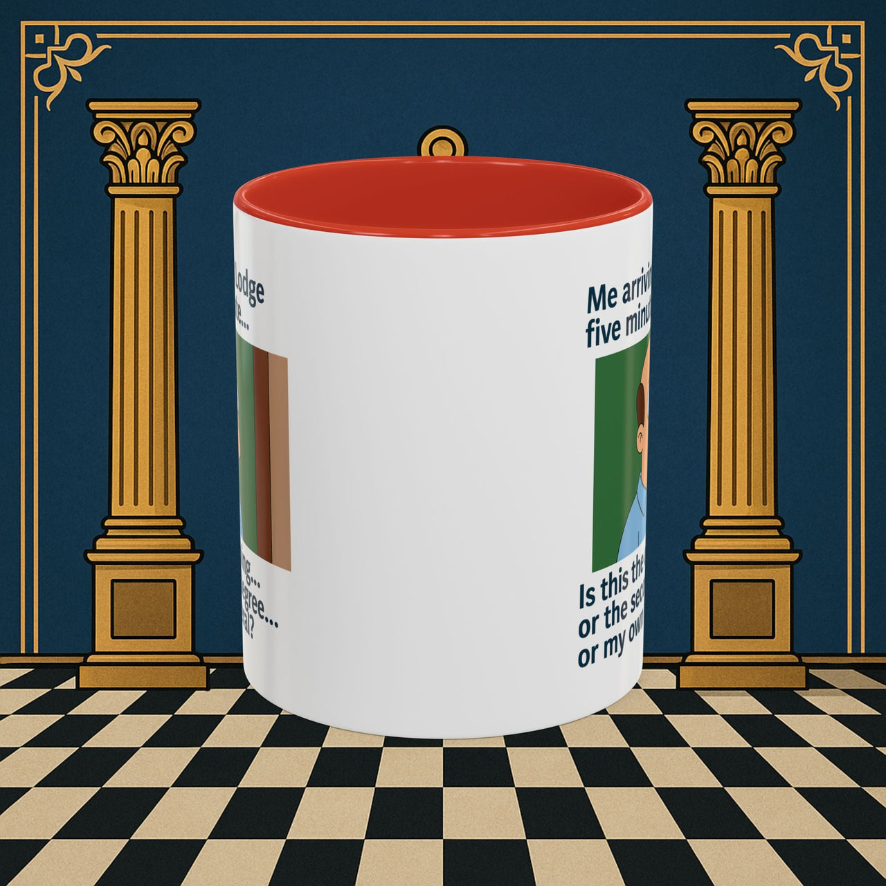 Masonic Mugs Ready to Go – Five Minutes Late (Accent Coloured 11oz Mug) Printify