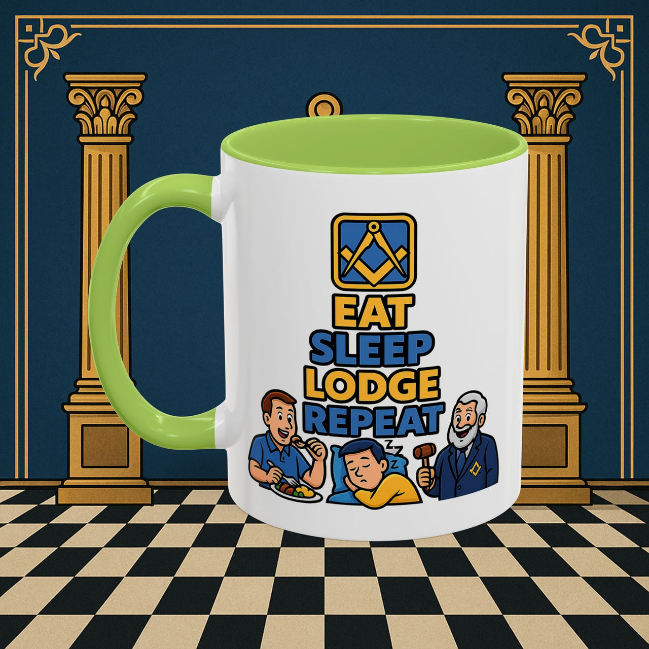 Masonic Mugs Ready to Go – Eat Sleep Lodge Repeat (Accent Coloured 11oz Mug) Printify