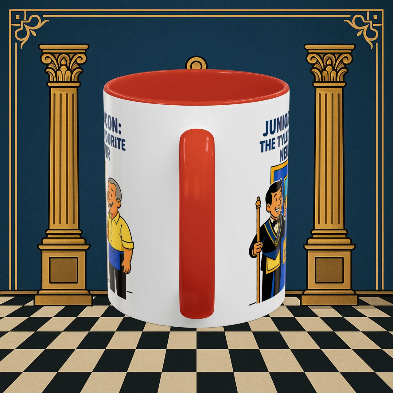 Masonic Mugs - Junior Deacon: Tea Break Truce, Masonic Brotherhood Cartoon, Junior Deacon Printify