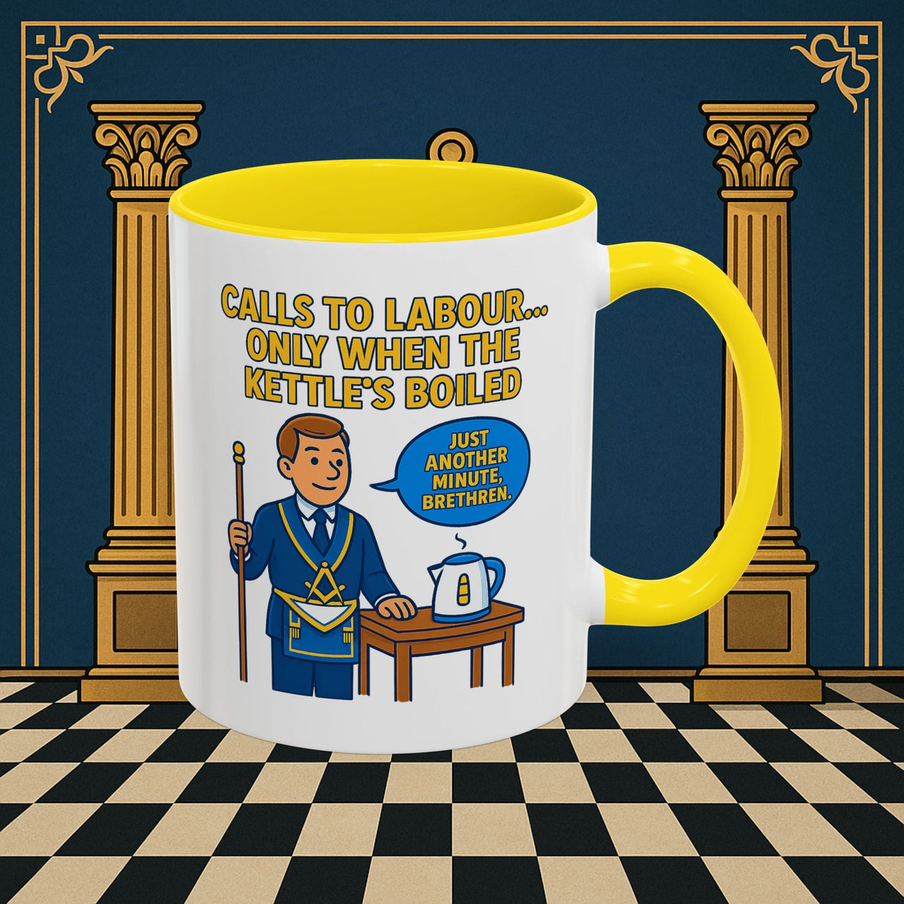 Masonic Mugs - Masonic Tea Break: Fraternal Humor in Comic Book Style, Junior Warden Printify