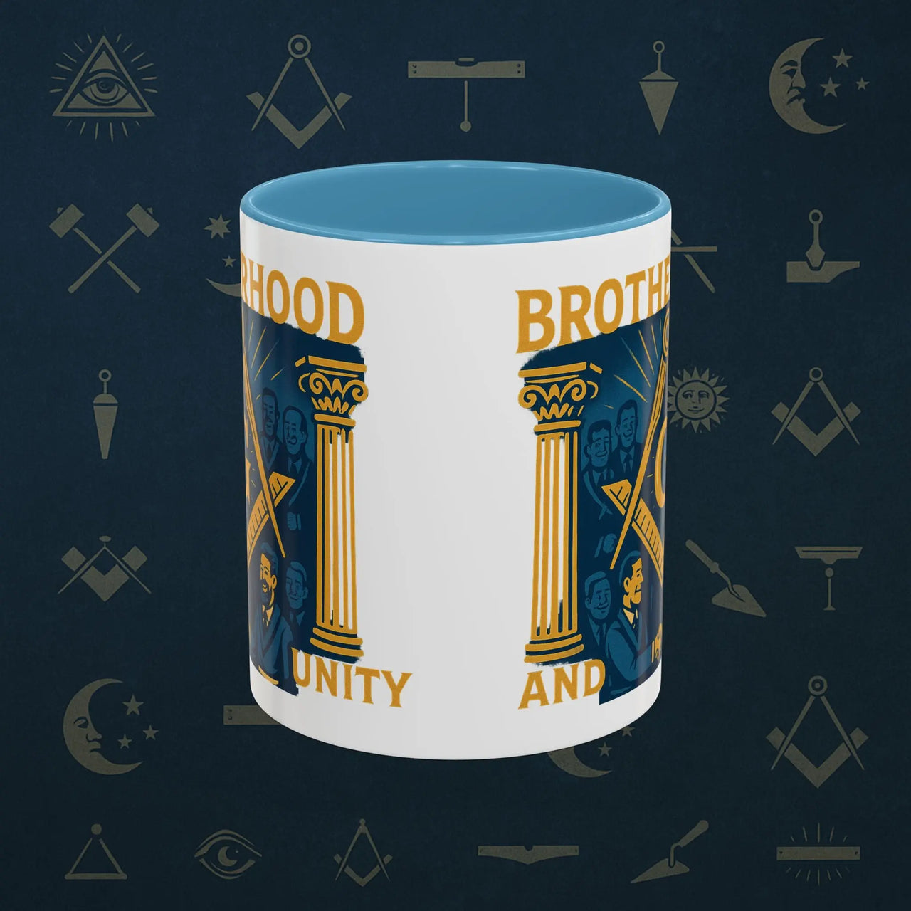 Masonic Mugs Ready to Go – Brotherhood and Unity (Accent Coloured 11oz Mug) Printify