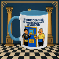Masonic Mugs - Junior Deacon: Tea Break Truce, Masonic Brotherhood Cartoon, Junior Deacon Printify