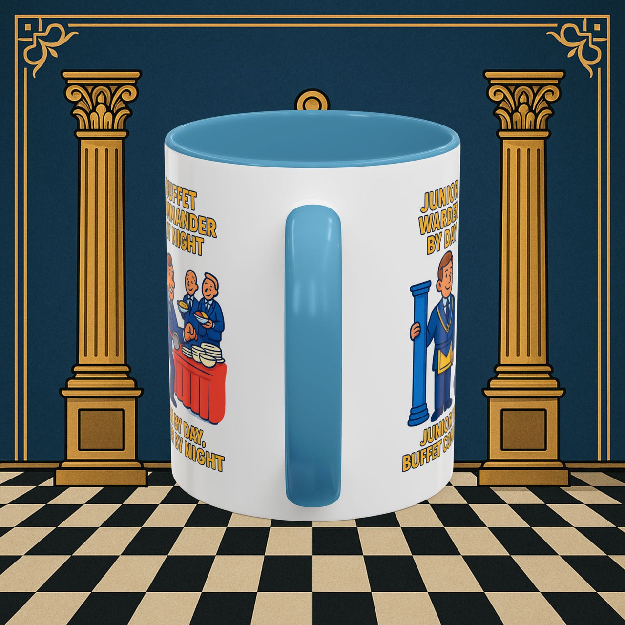 Masonic Mugs - Day/Night Professional: Dual Persona Comic Illustration, Junior Warden Printify