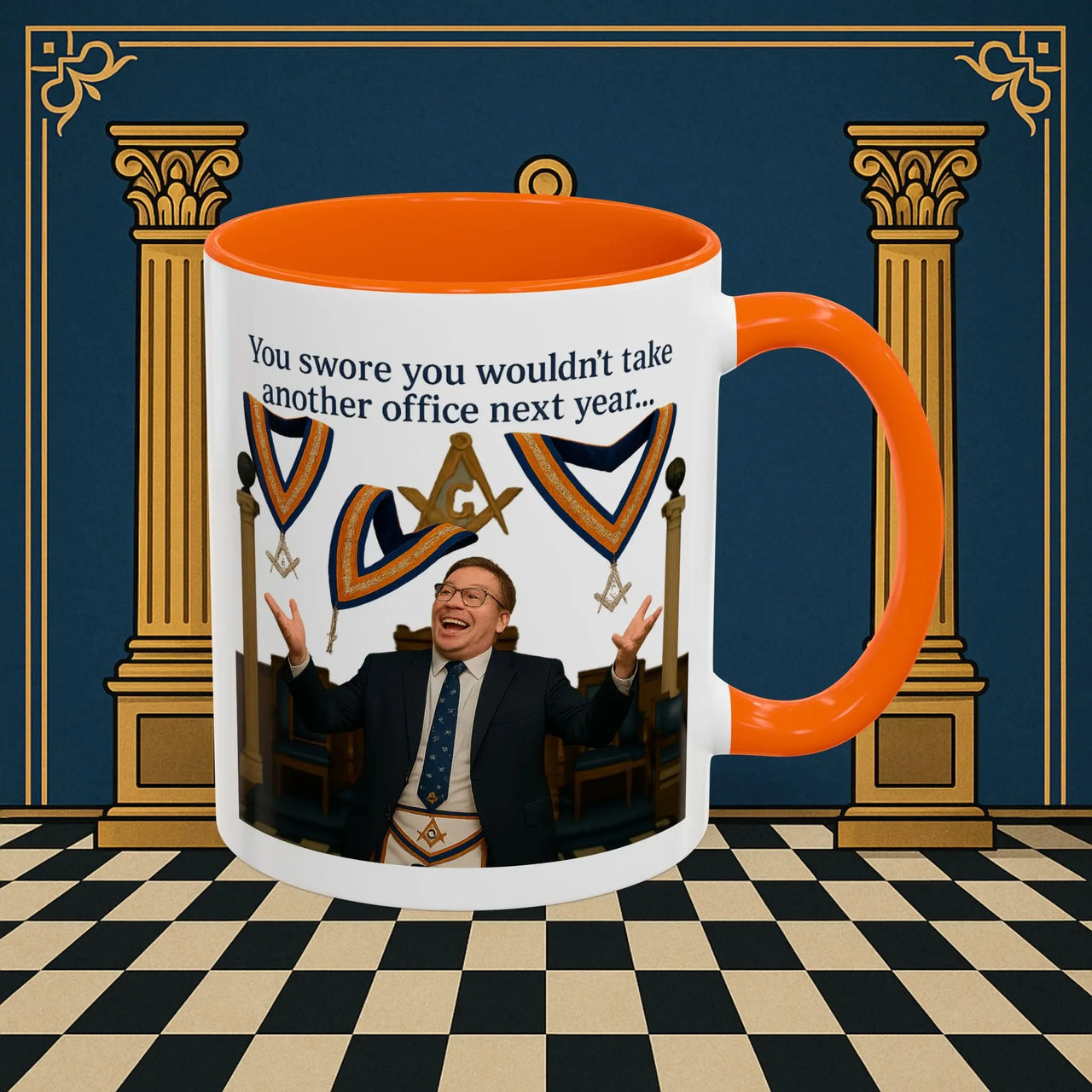 Masonic Mugs Ready to Go – Another Office? Go On Then… (Accent Coloured 11oz Mug) Printify