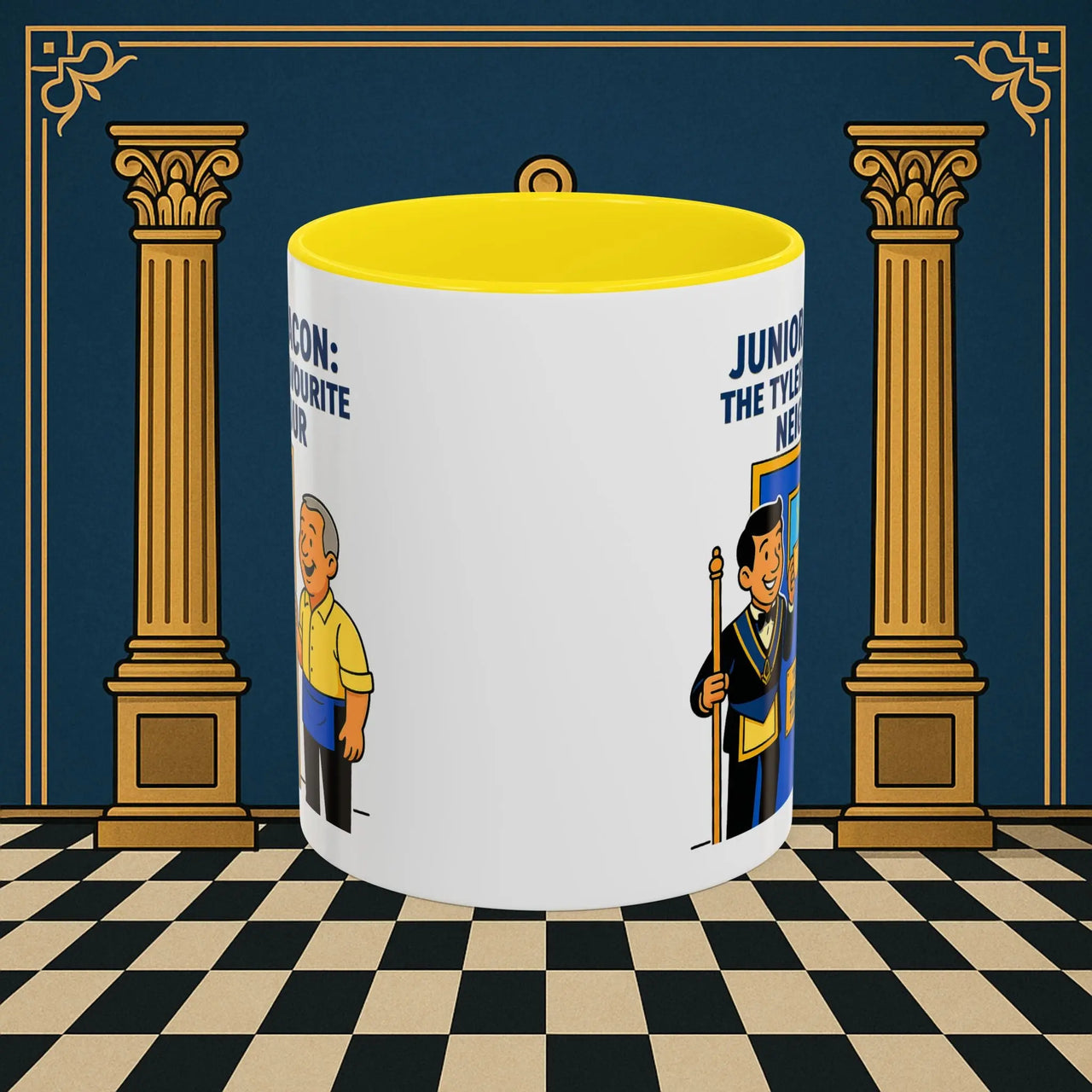 Masonic Mugs - Junior Deacon: Tea Break Truce, Masonic Brotherhood Cartoon, Junior Deacon Printify