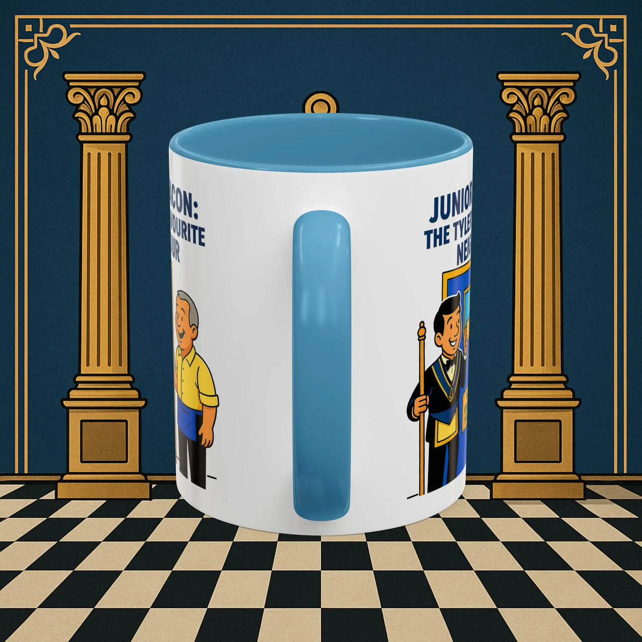 Masonic Mugs - Junior Deacon: Tea Break Truce, Masonic Brotherhood Cartoon, Junior Deacon Printify