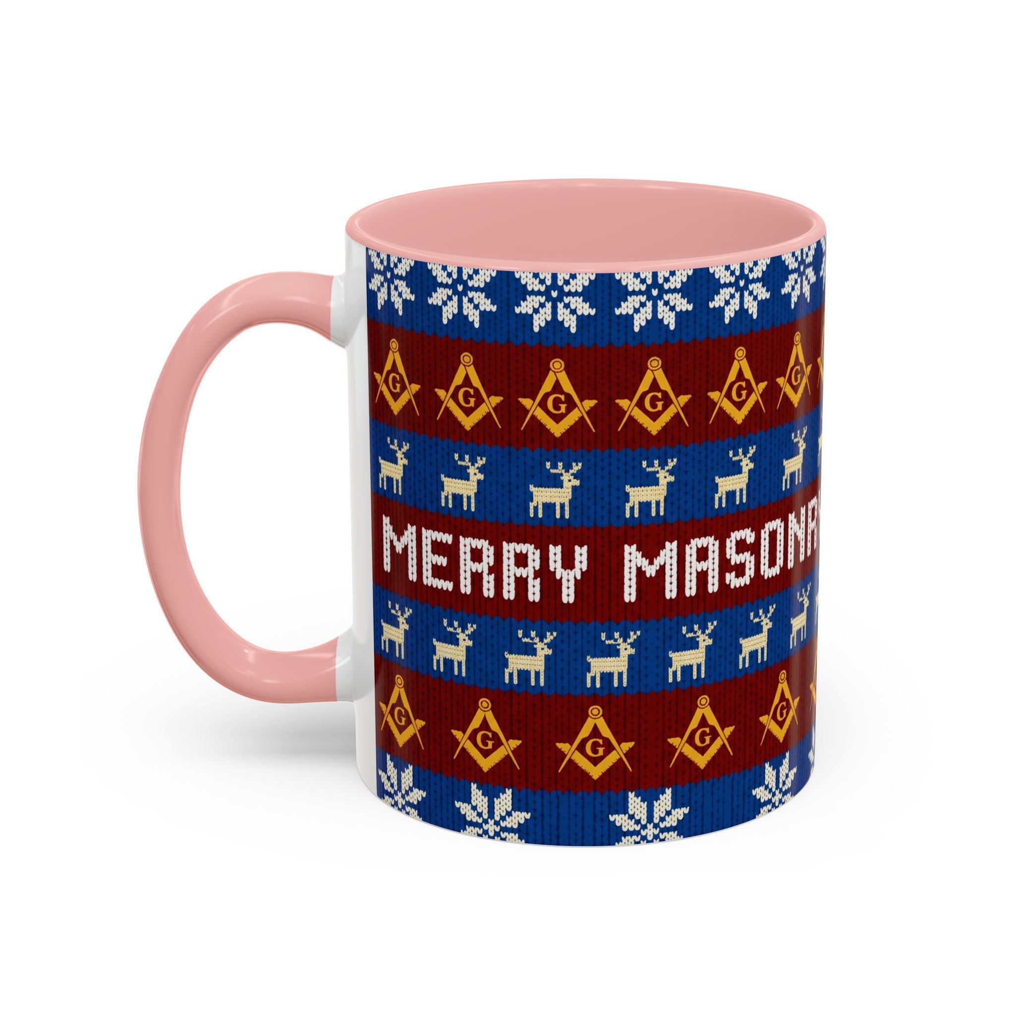 Masonry Merry Coffee Mug — Festive Freemason Holiday Ugly Sweater Design Printify